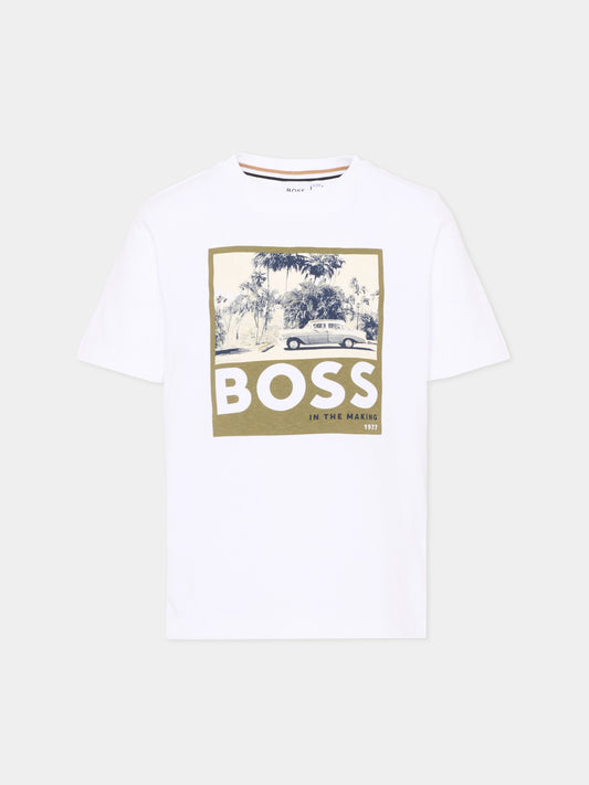 T-Shirt bianca per bambino con logo,Boss,J52032 673