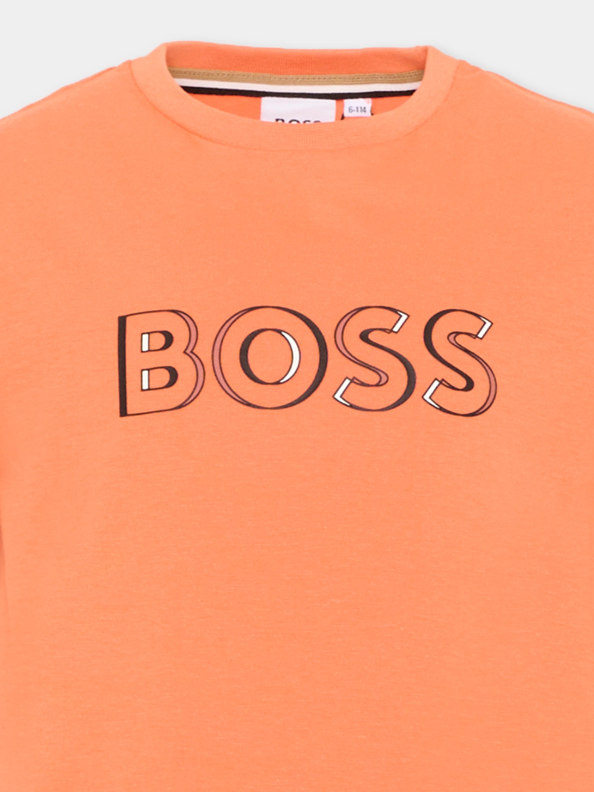 T-Shirt arancione per bambino con logo,Boss,J52034 415
