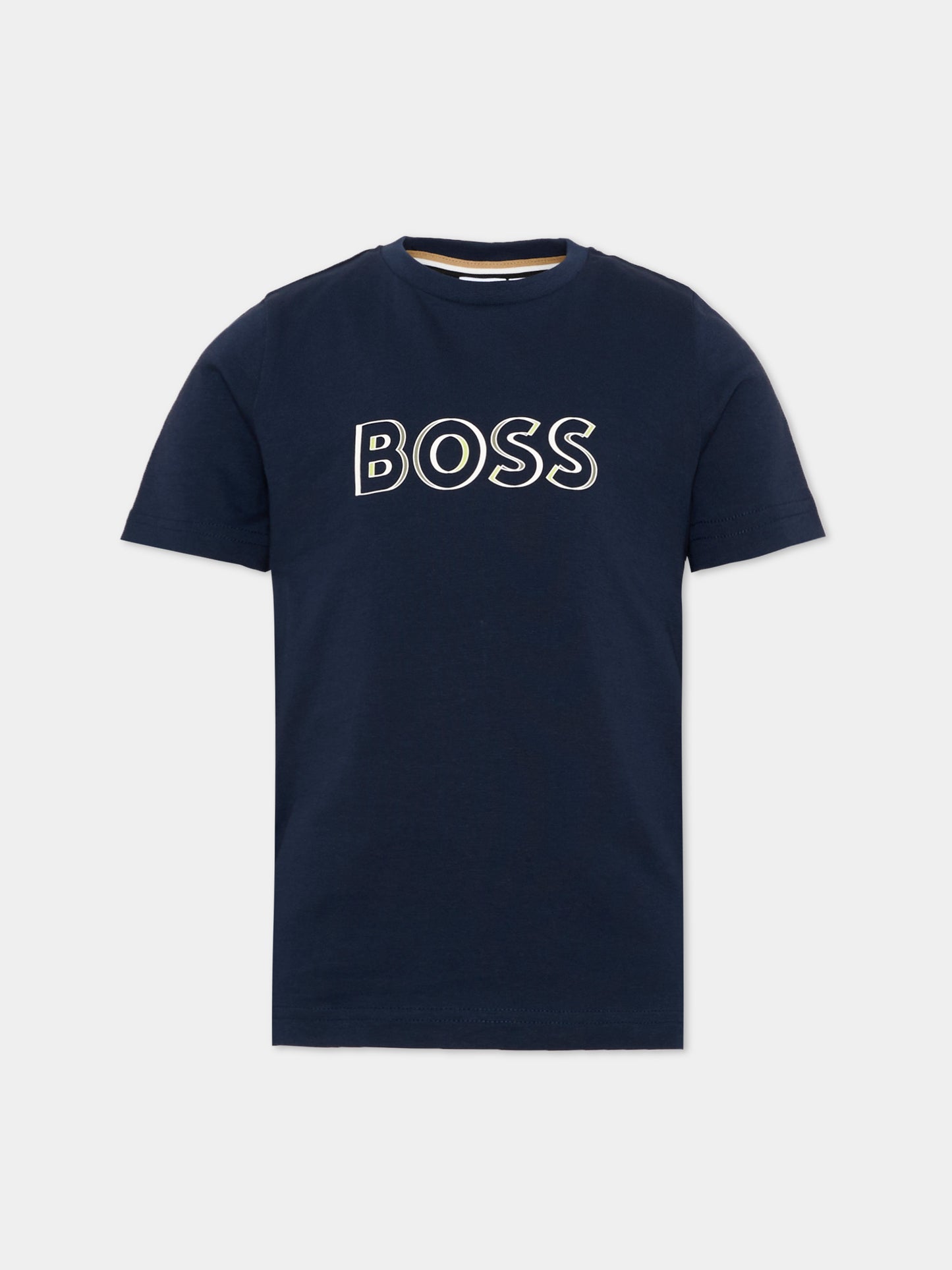 T-Shirt blu per bambino con logo,Boss,J52034 849
