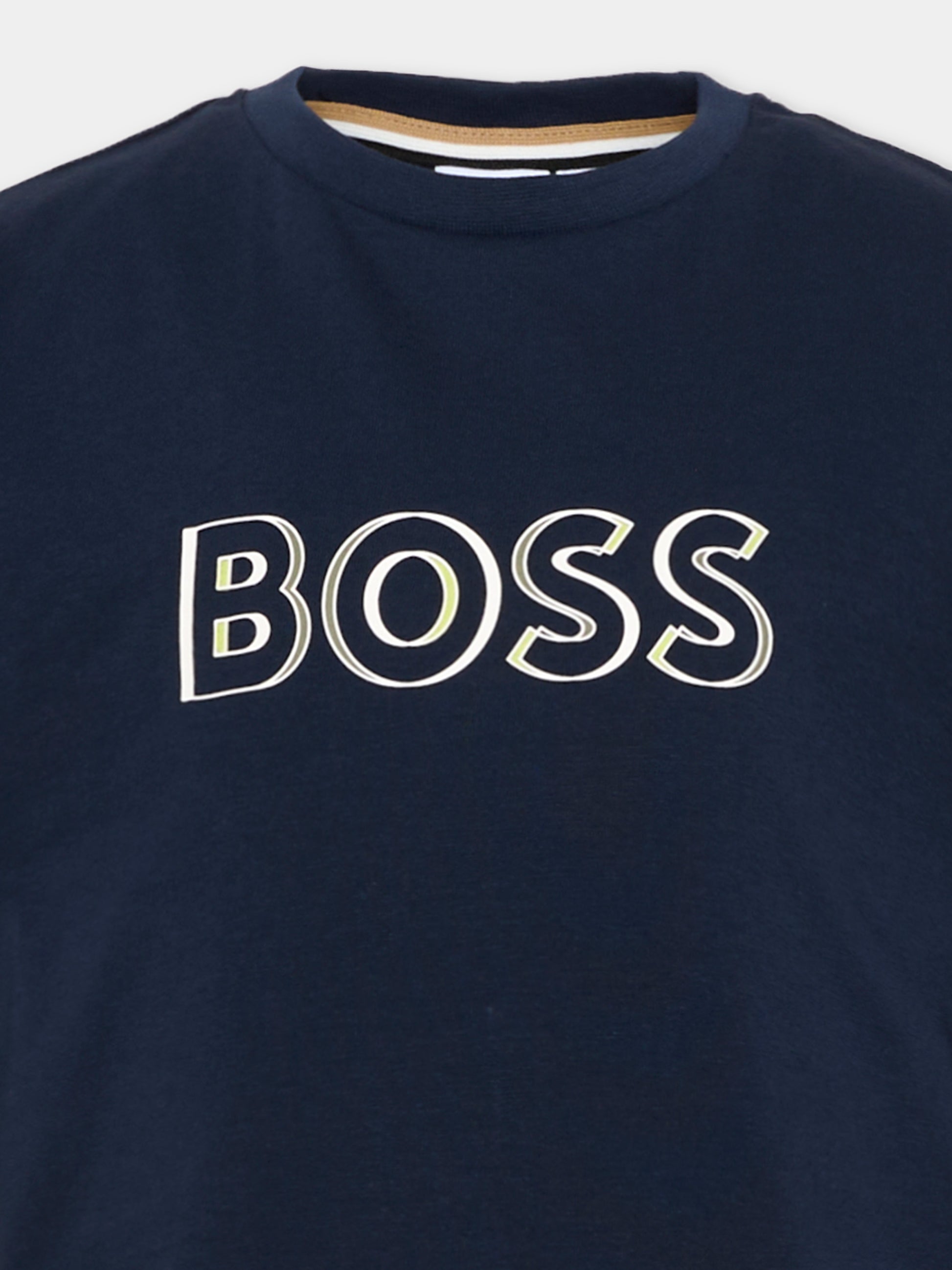 T-Shirt blu per bambino con logo,Boss,J52034 849