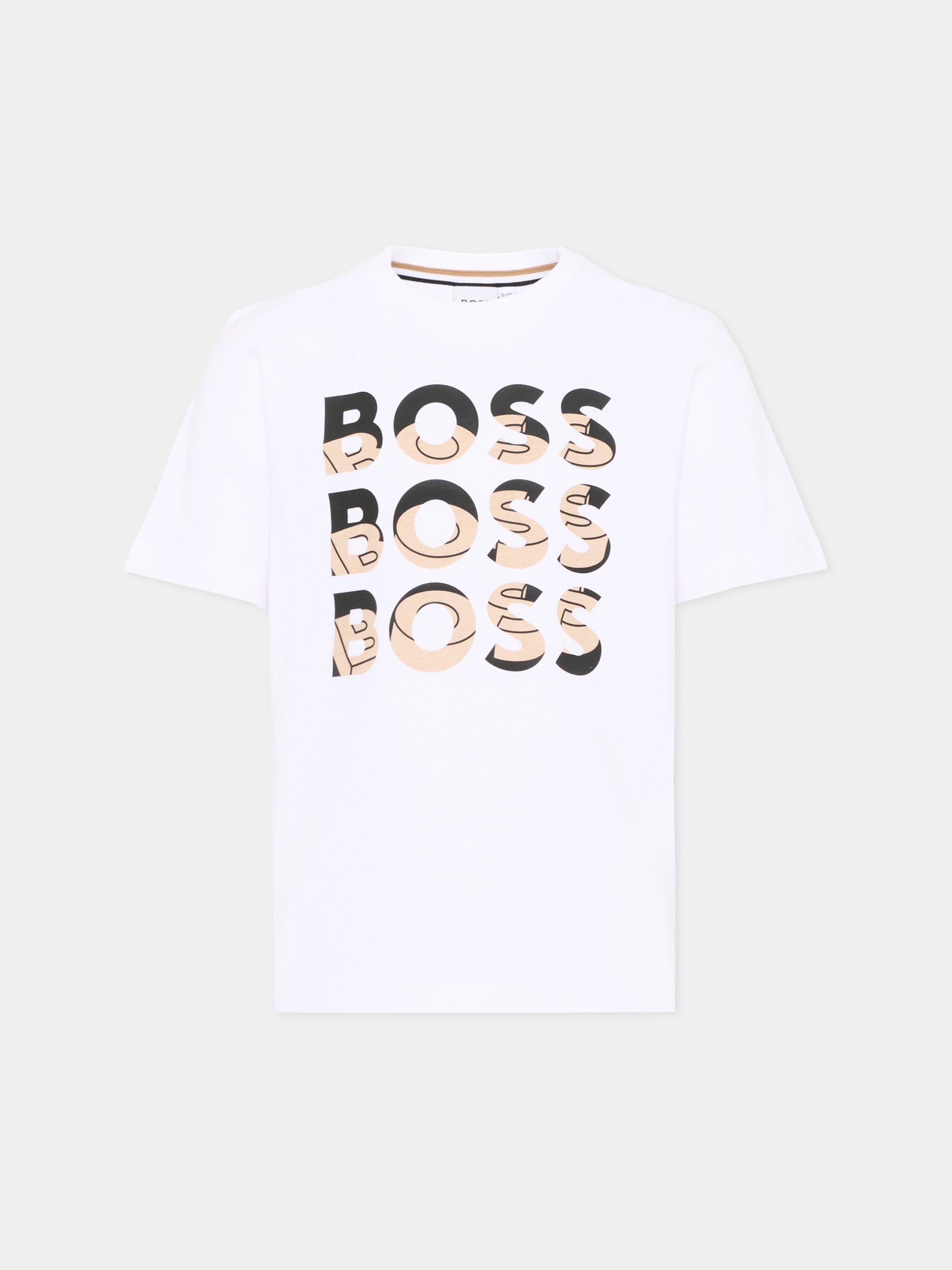 T-Shirt bianca per bambino con logo,Boss,J52038 10P