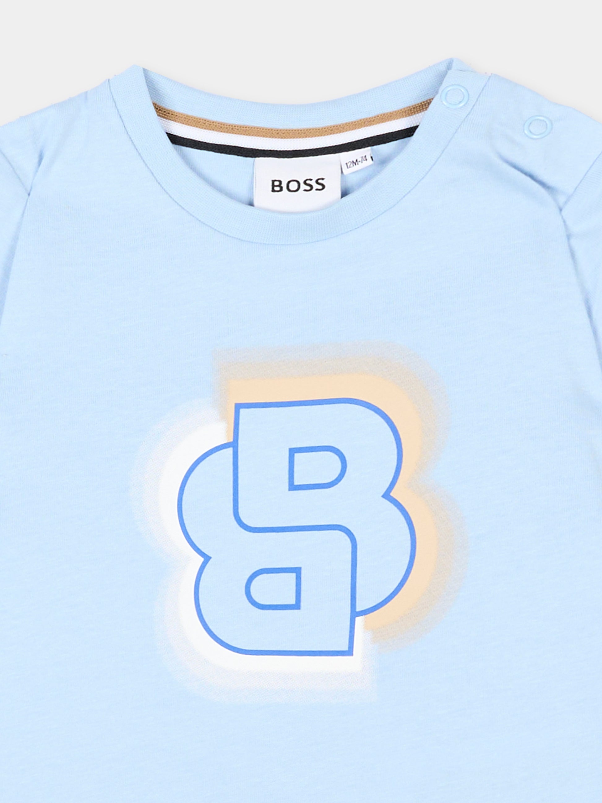 T-Shirt celeste per neonato con logo,Boss,J52108 887
