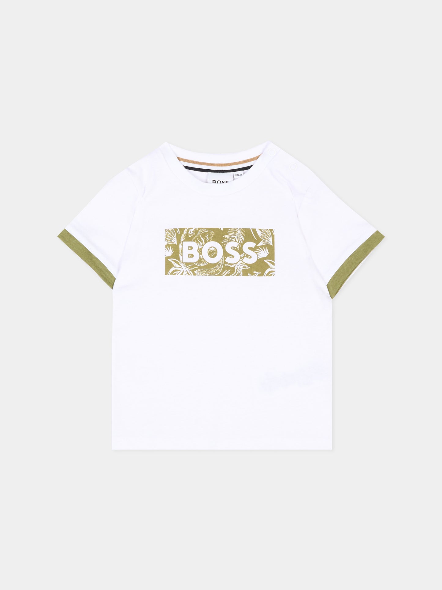 T-Shirt bianca per neonato con logo,Boss,J52109 10P