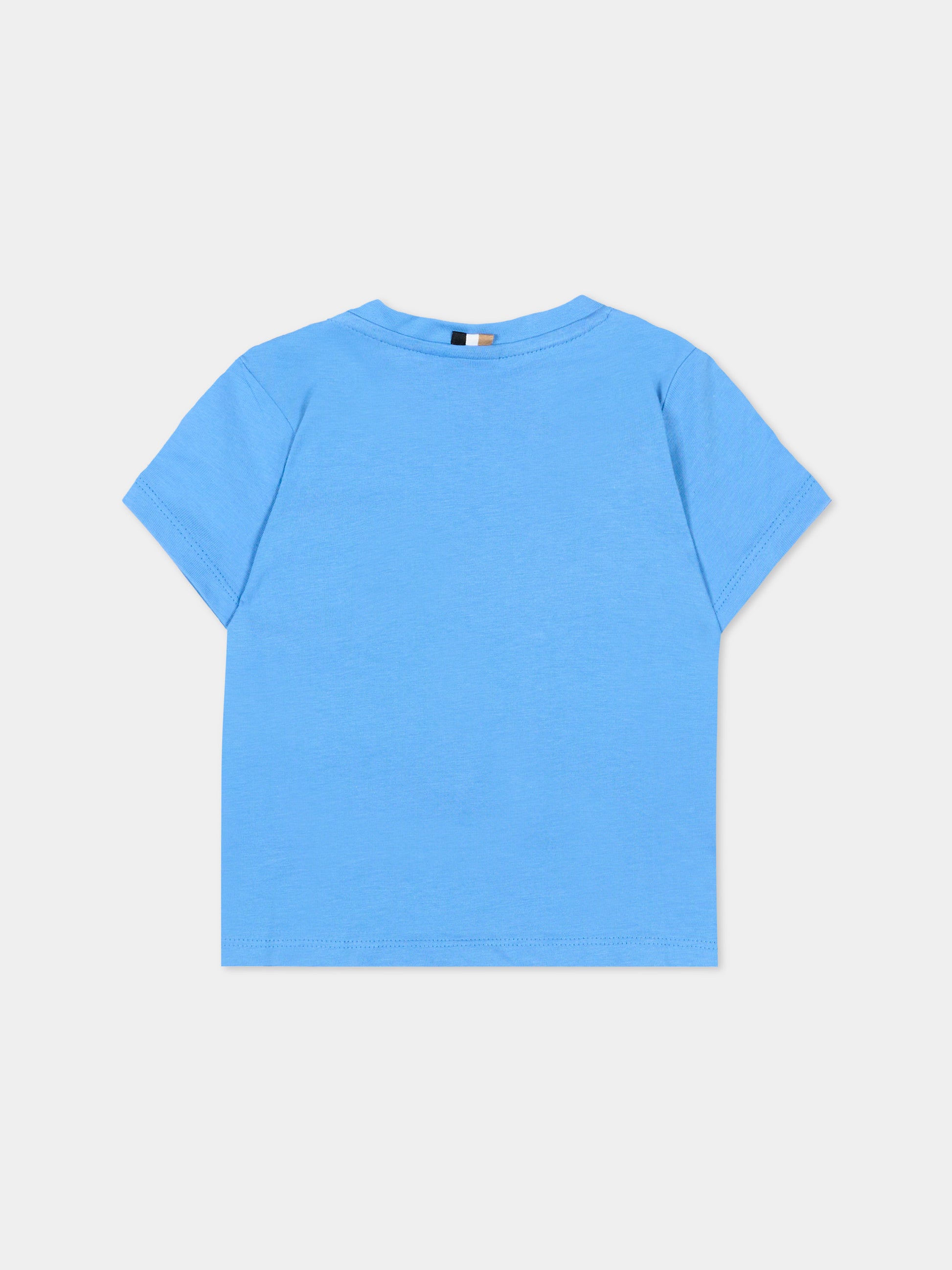 T-Shirt azzurra per neonato con logo,Boss,J52110 84B
