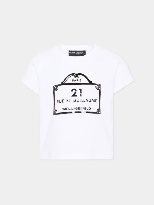 T-shirt bianca per bambina con logo,Karl Lagerfeld Kids,Z30486 10P