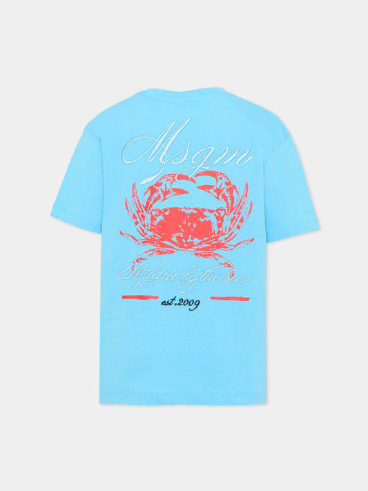 T-Shirt celeste per bambino con granchio,Msgm Kids,S6MSJBTH291 MS073
