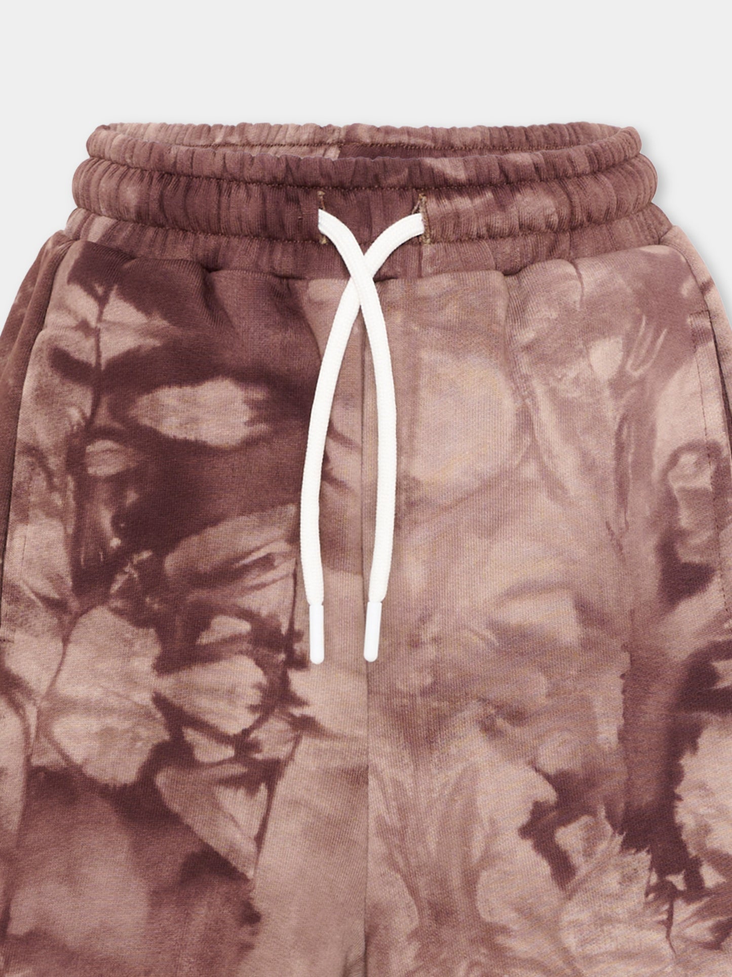 Shorts sportivi marroni per bambino tie-dye con logo,Msgm Kids,S6MSJBBE245 910