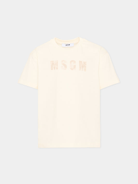 T-Shirt avorio per bambino con logo,Msgm Kids,S6MSJBTH241 013/20