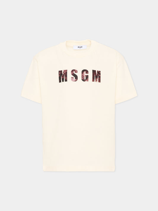 T-Shirt avorio per bambino con logo,Msgm Kids,S6MSJBTH241 013