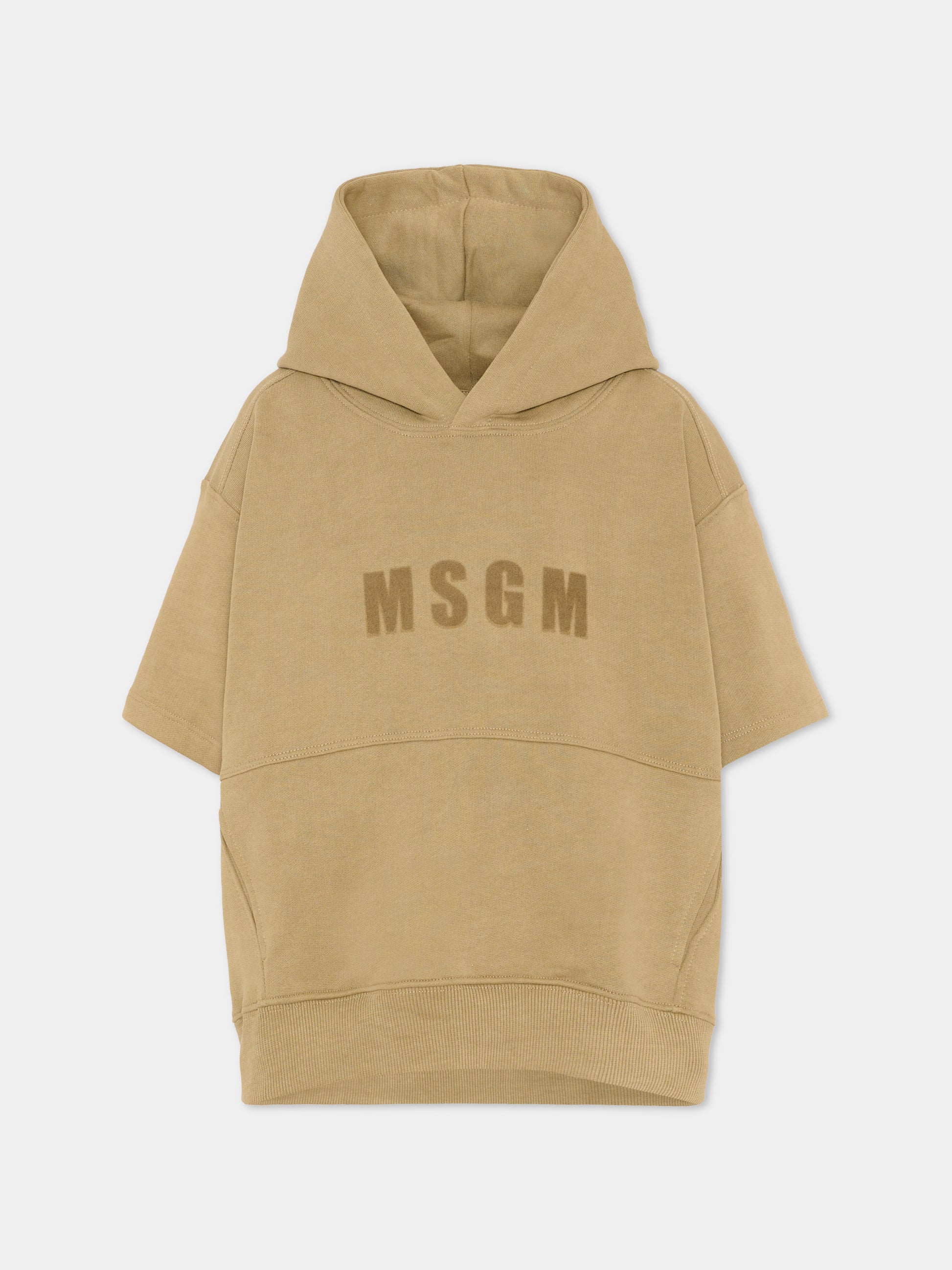 Felpa beige con cappuccio per bambino con logo,Msgm Kids,S6MSJUHS165 094