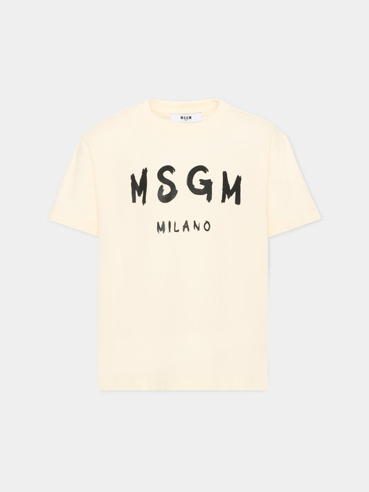 T-Shirt avorio per bambini con logo,Msgm Kids,S6MSJUTH001 013