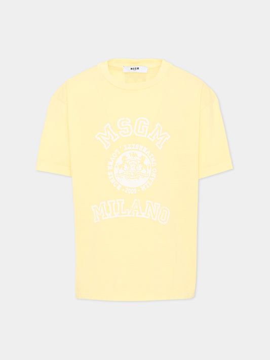 T-Shirt gialla per bambini con logo,Msgm Kids,S6MSJUTH059 MS075