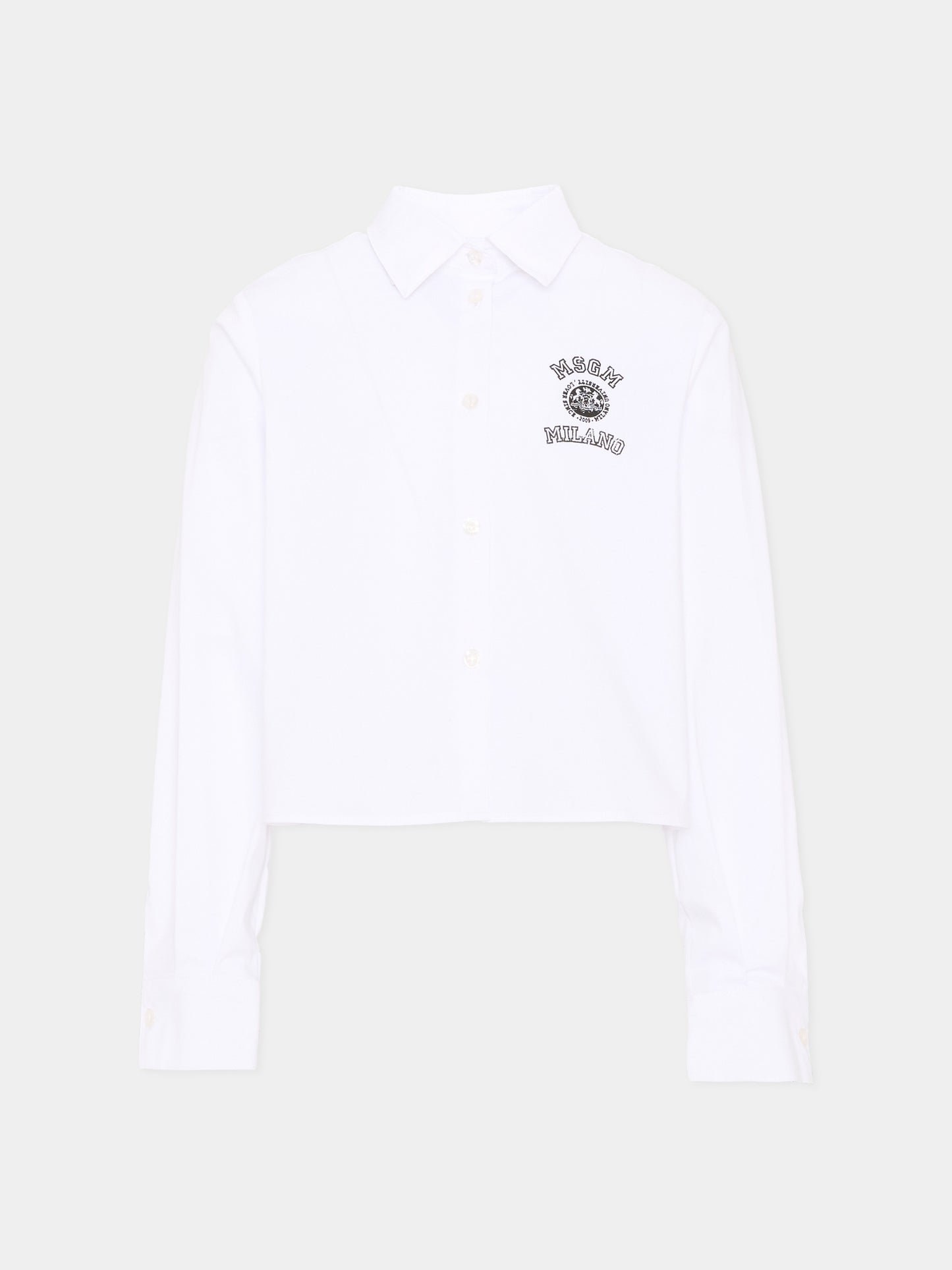 Camicia bianca per bambina con logo,Msgm Kids,S6MSJGSI026 001