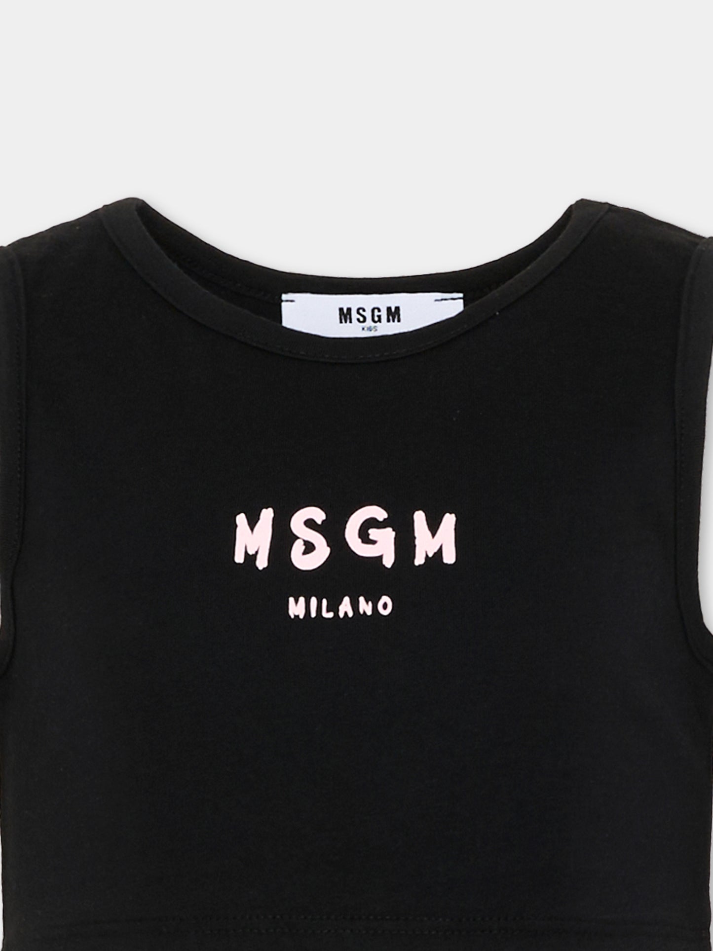 Top nero cropped per bambina con logo,Msgm Kids,S6MSJGTO011 110/88
