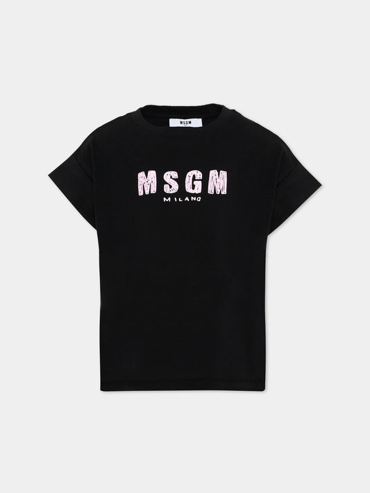 T-Shirt nera per bambina con logo