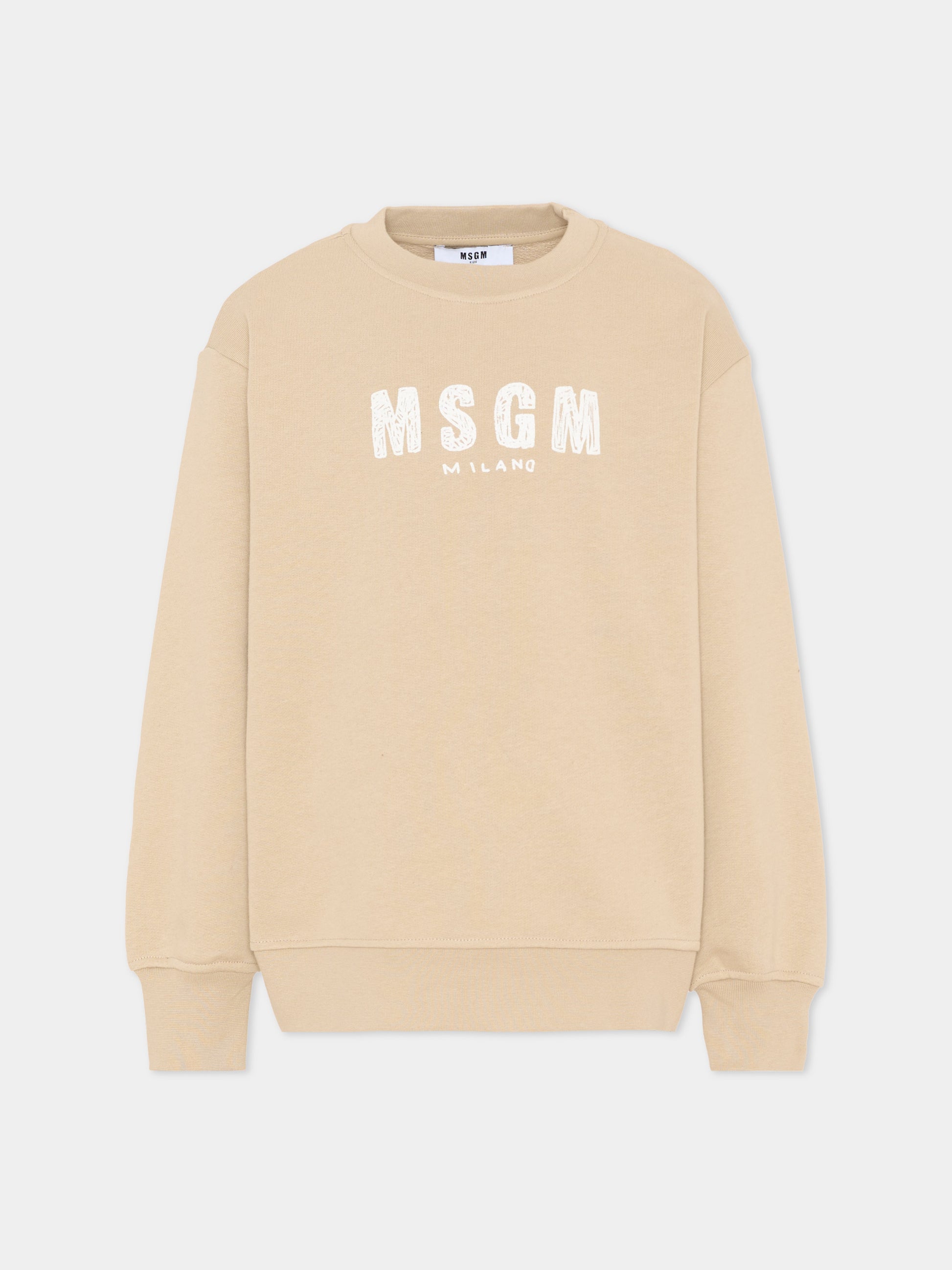 Felpa beige per bambini con logo,Msgm Kids,S6MSJUSW008 092