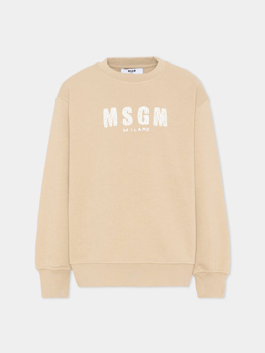 Felpa beige per bambini con logo,Msgm Kids,S6MSJUSW008 092