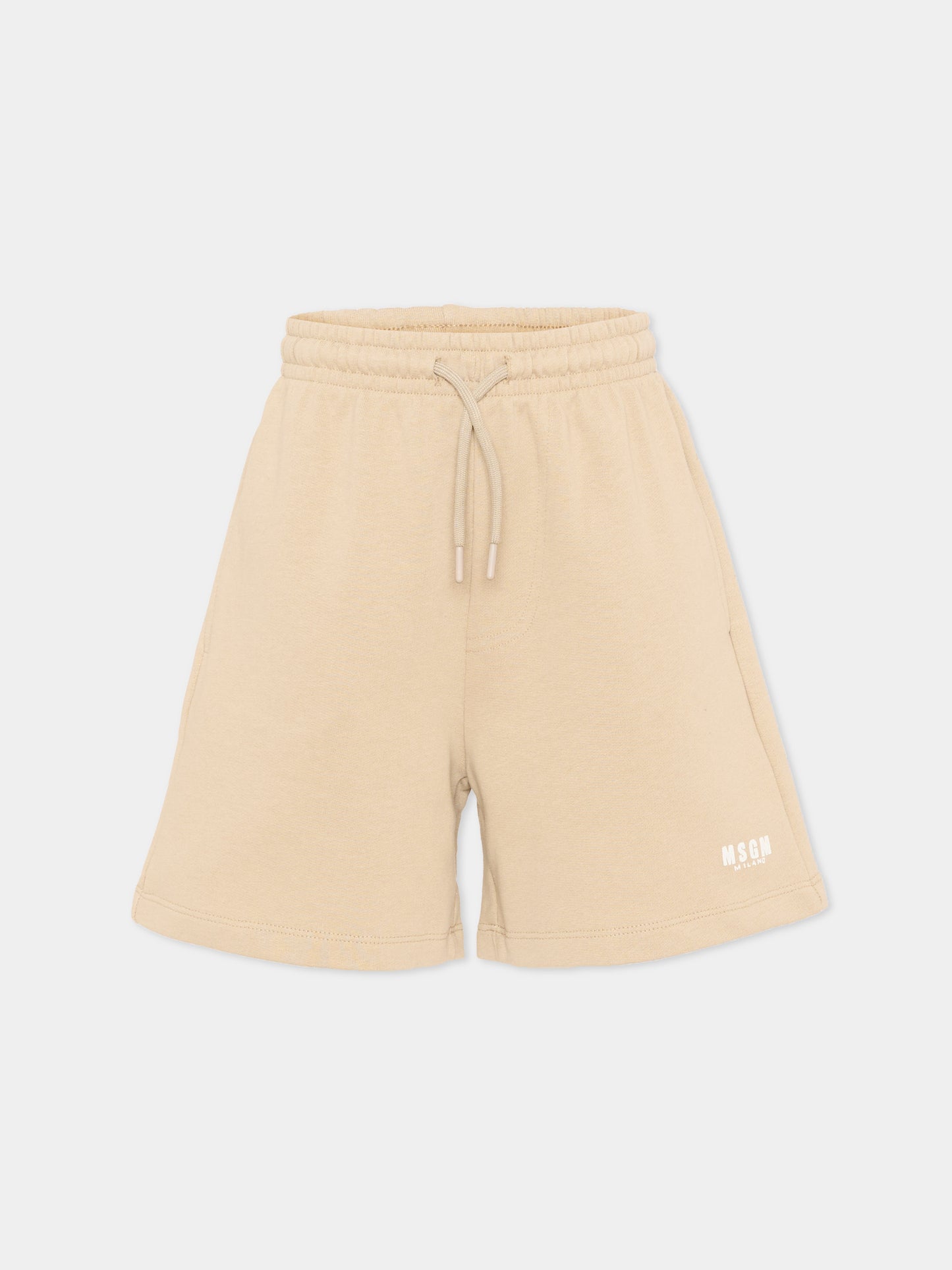 Beige sports shorts for Kids with logo