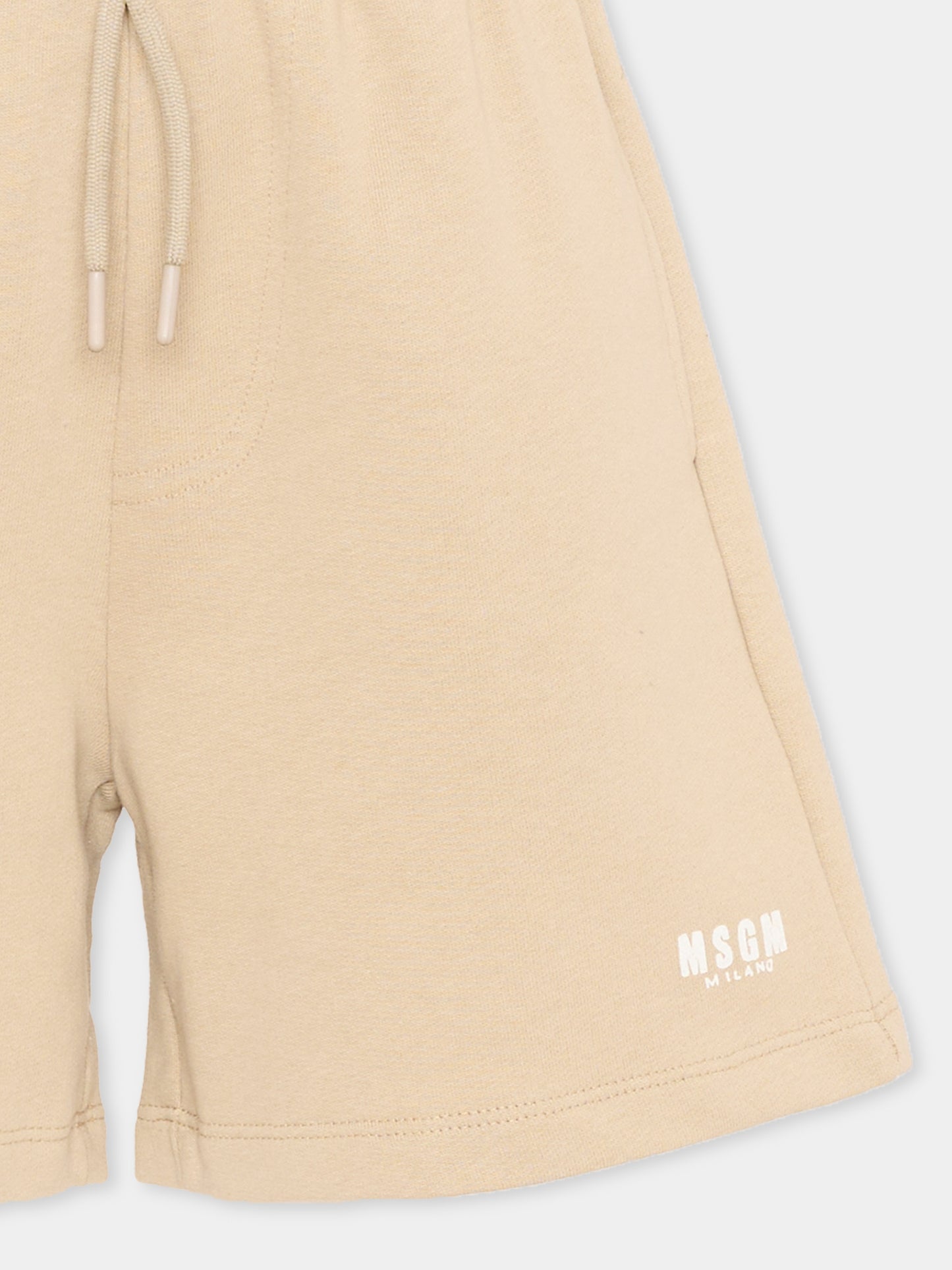 Beige sports shorts for Kids with logo