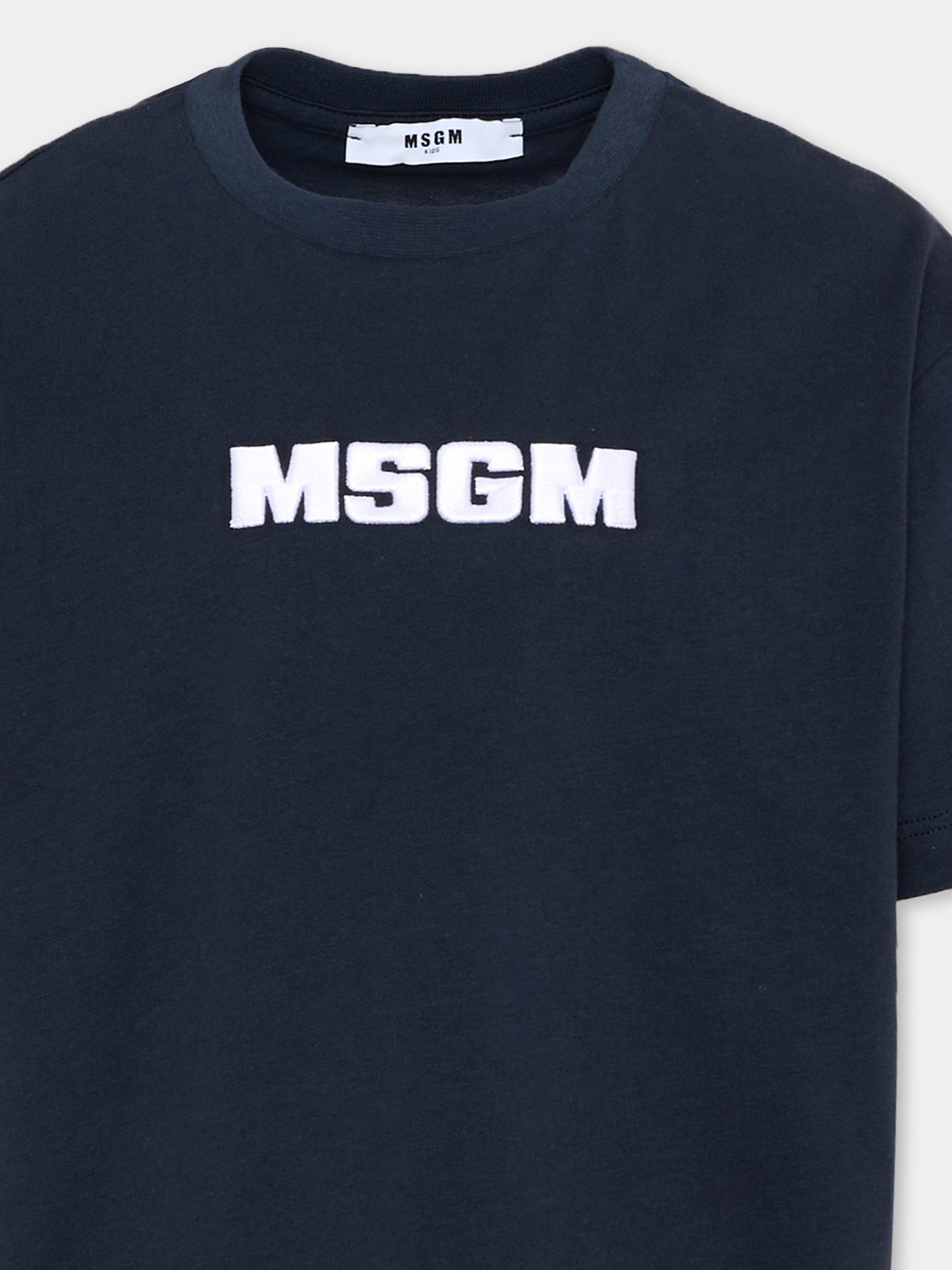 T-Shirt blu per bambini con logo,Msgm Kids,S6MSJUTH072 MS072