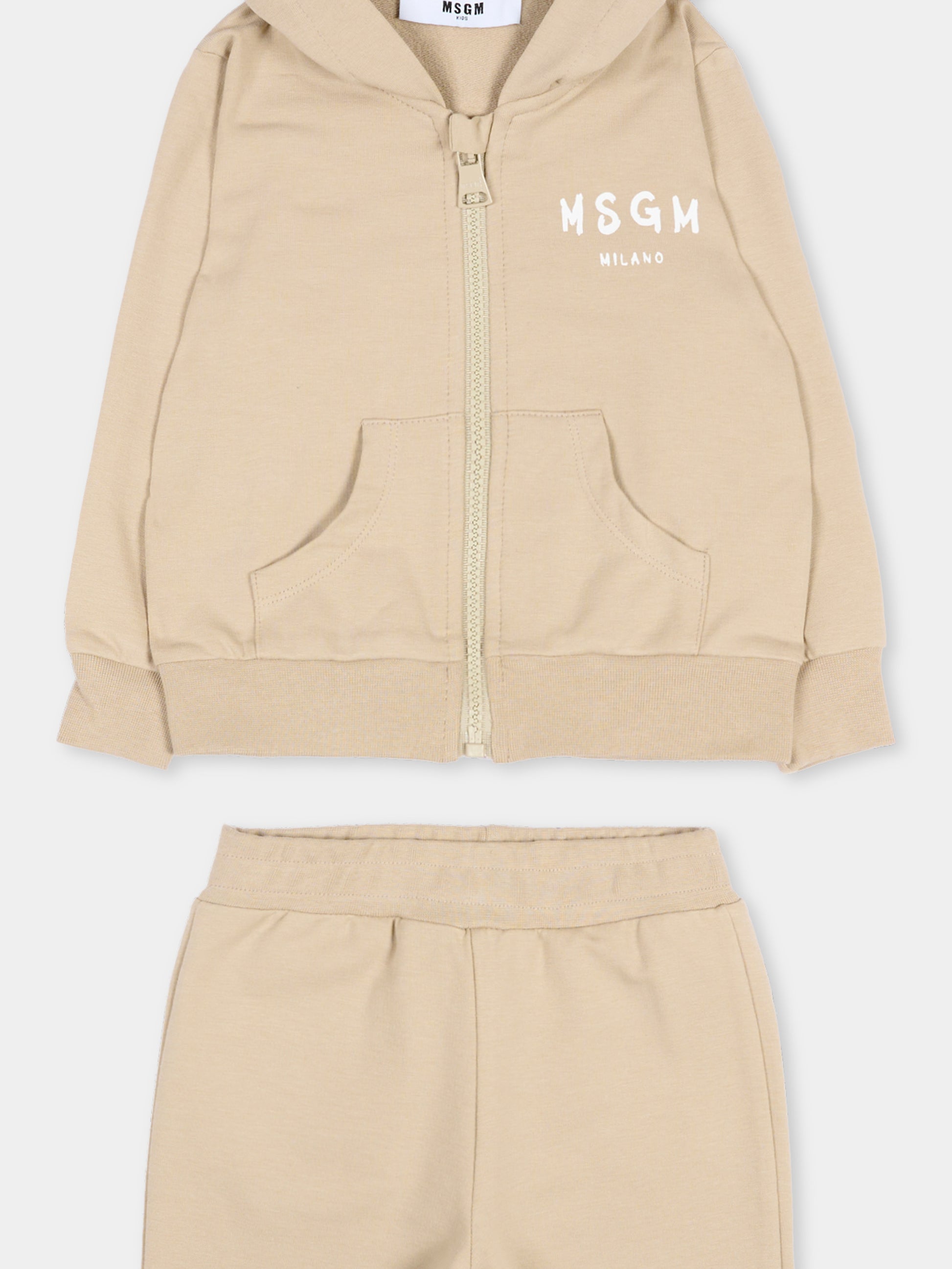 Completo sportivo beige per neonati con logo,Msgm Kids,S6MSUNSF265 092