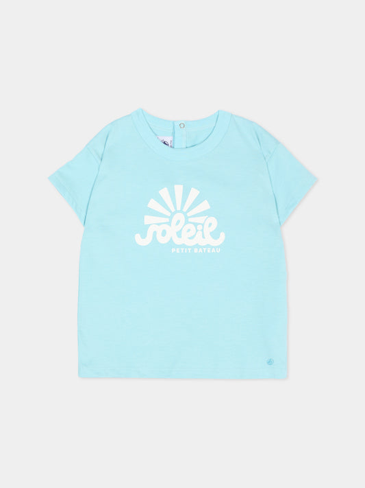 T-Shirt celeste per neonato con logo,Petit Bateau,A0CWB 07 0901