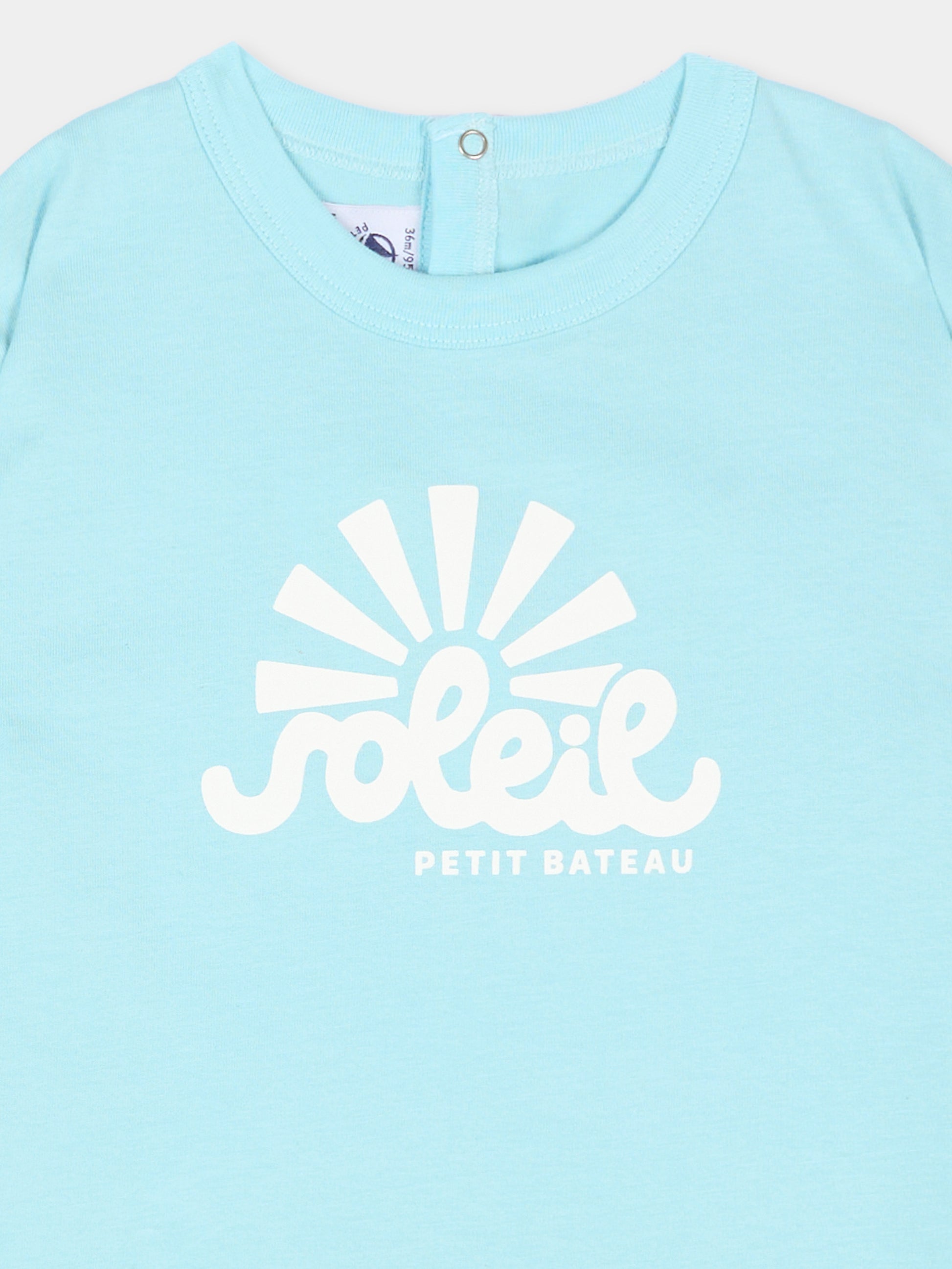T-Shirt celeste per neonato con logo,Petit Bateau,A0CWB 07 0901