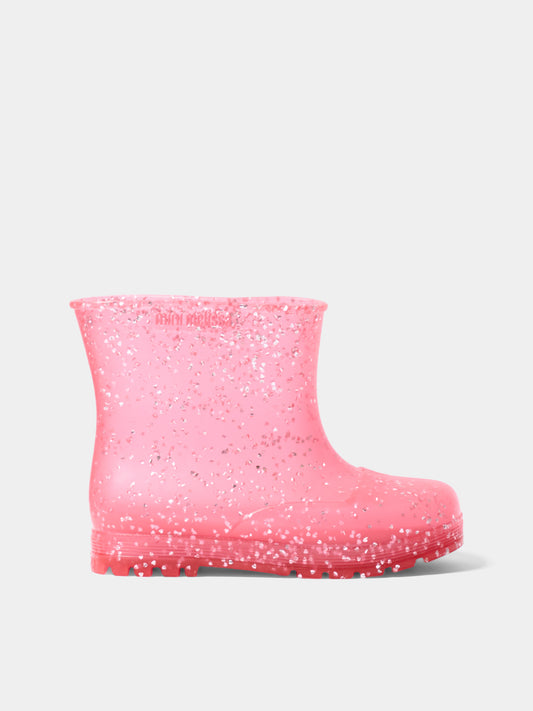 Stivali da pioggia rosa per bambina con glitter