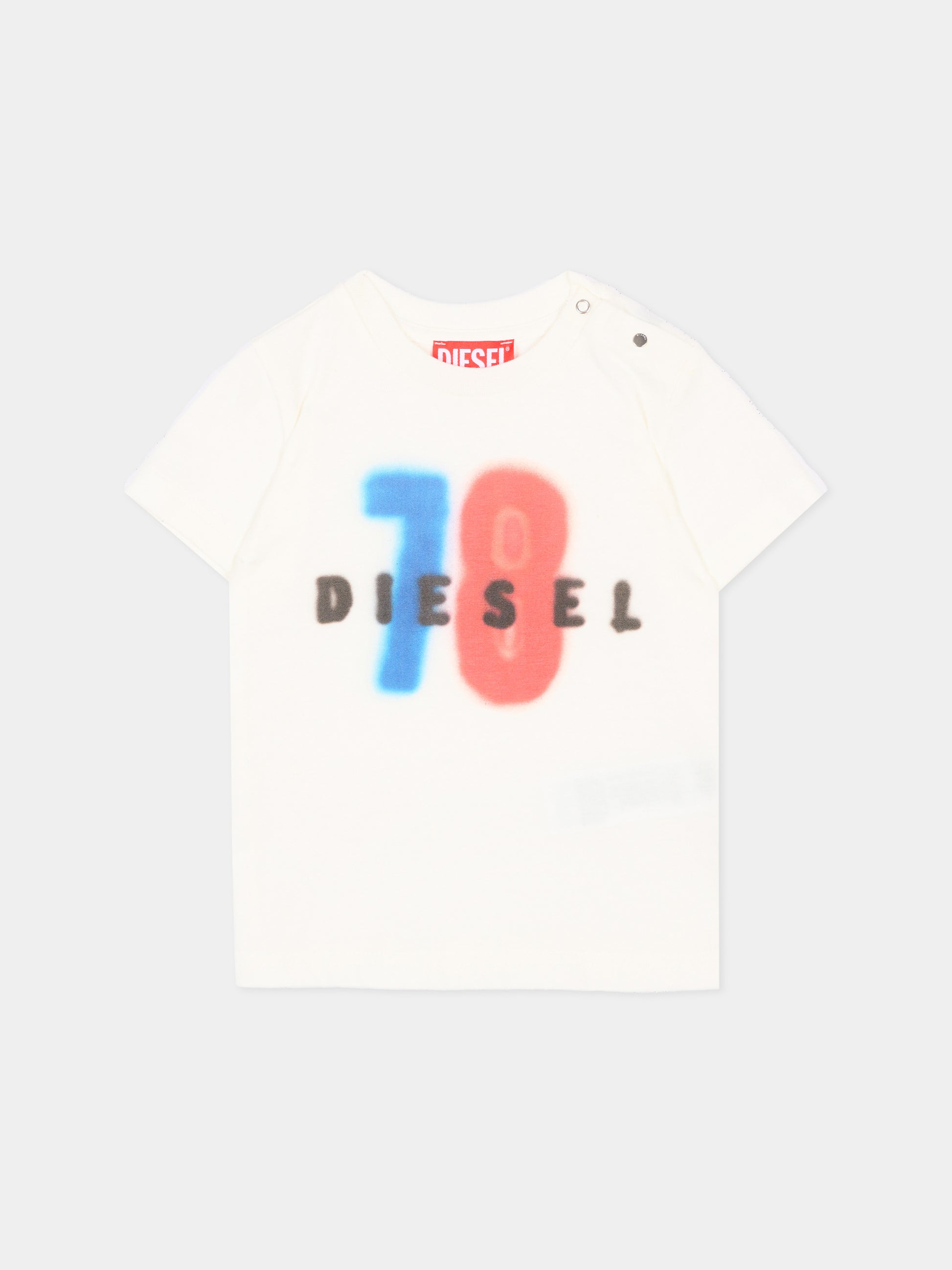 T-Shirt avorio per neonato con logo,Diesel,K00706 KYAR1 K141