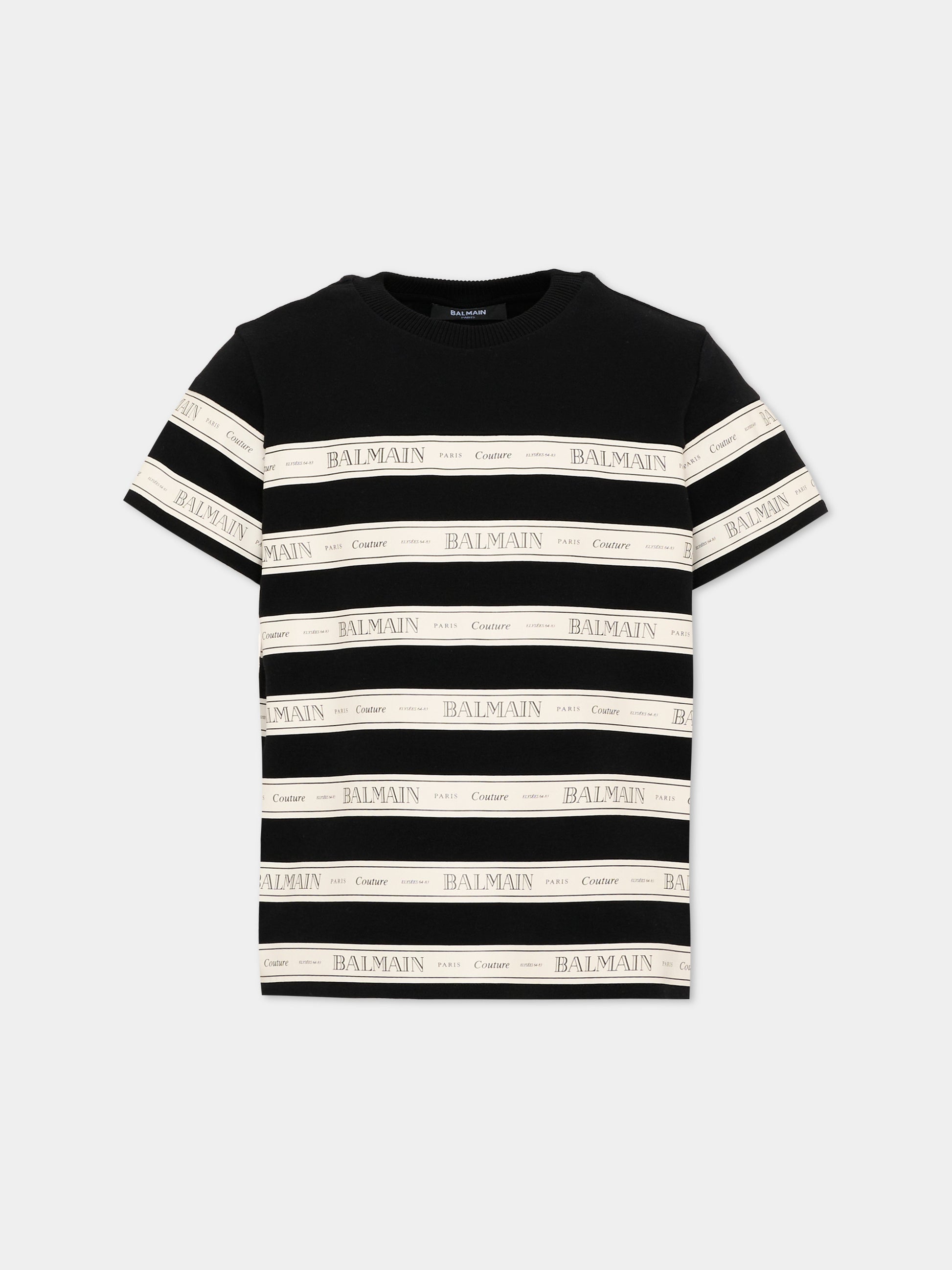 T-Shirt nera per bambini con logo,Balmain Kids,BX8P61-Z3349 930AV