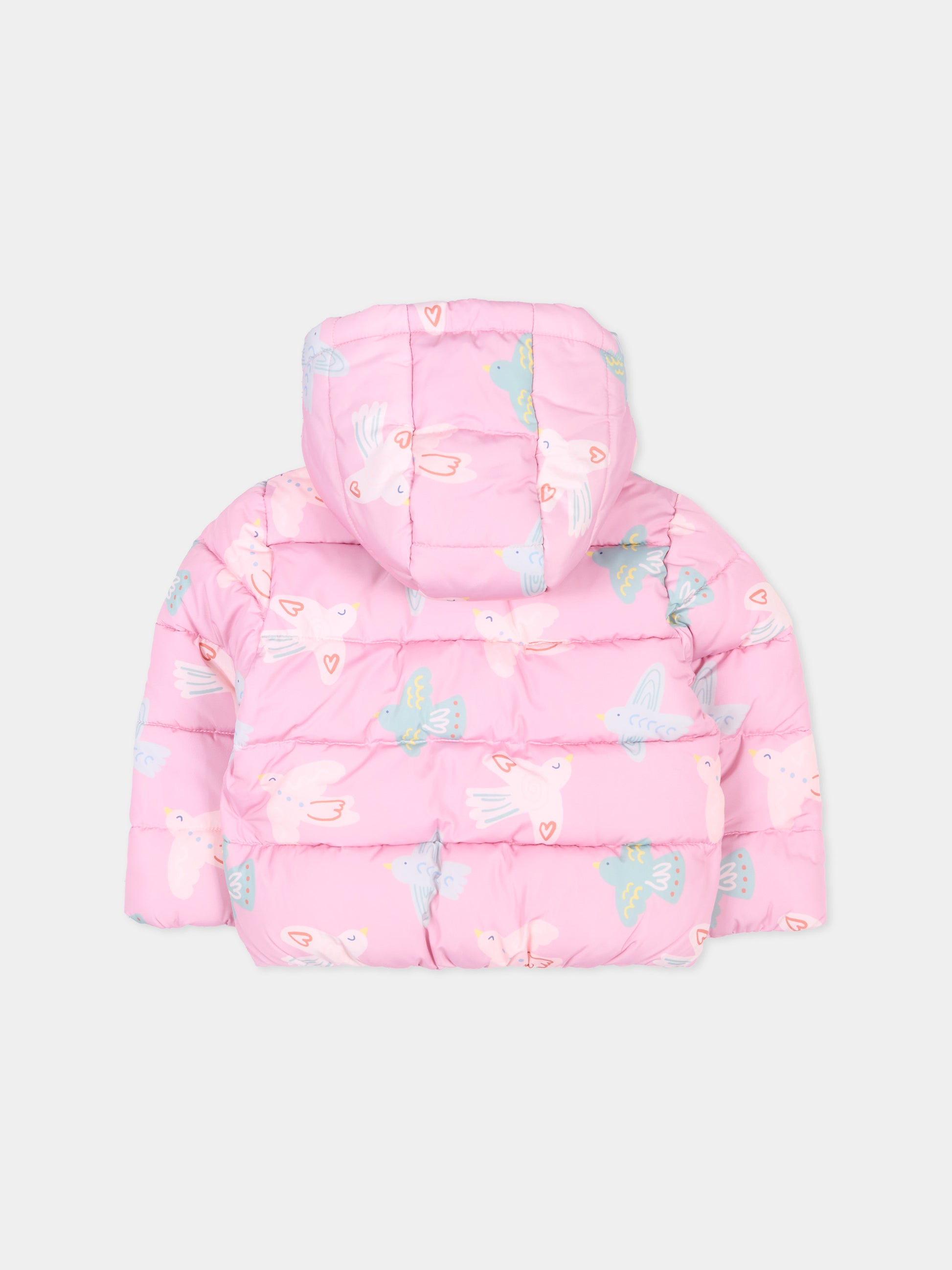 Piumino rosa per neonata con uccellini,Stella Mccartney Kids,TX2067 Z3221 568MC