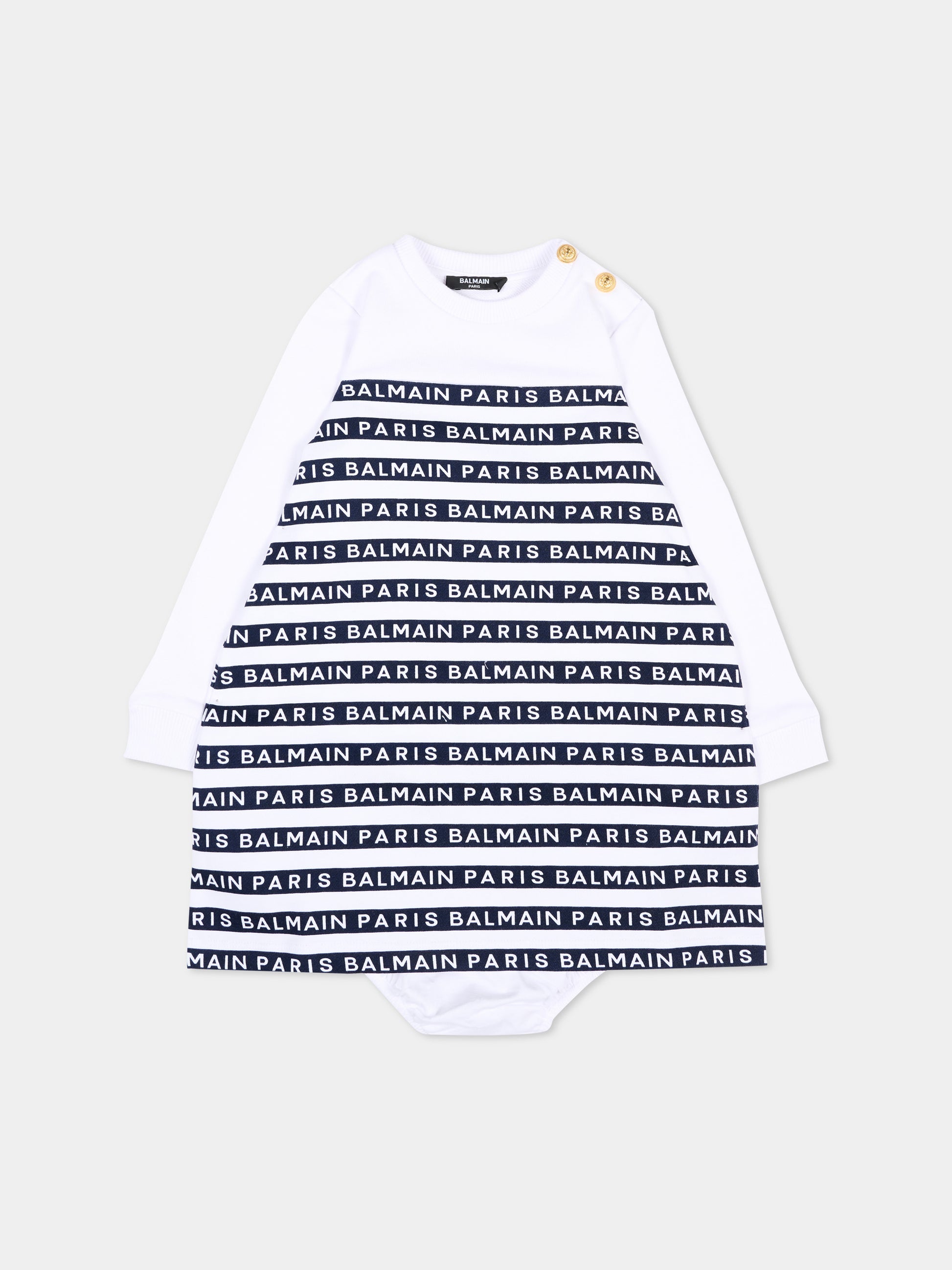 Vestito blu per neonata con logo,Balmain Kids,BU1010 Z1909 100BL