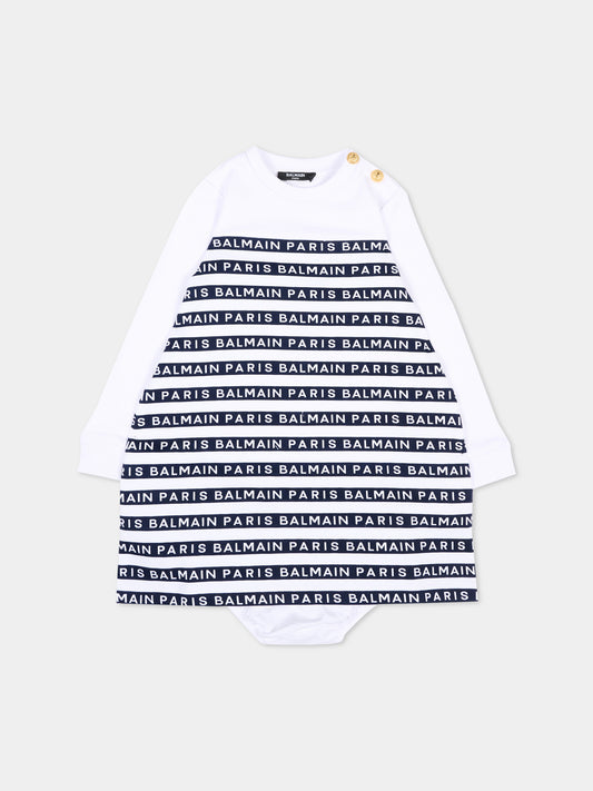 Vestito blu per neonata con logo,Balmain Kids,BU1010 Z1909 100BL