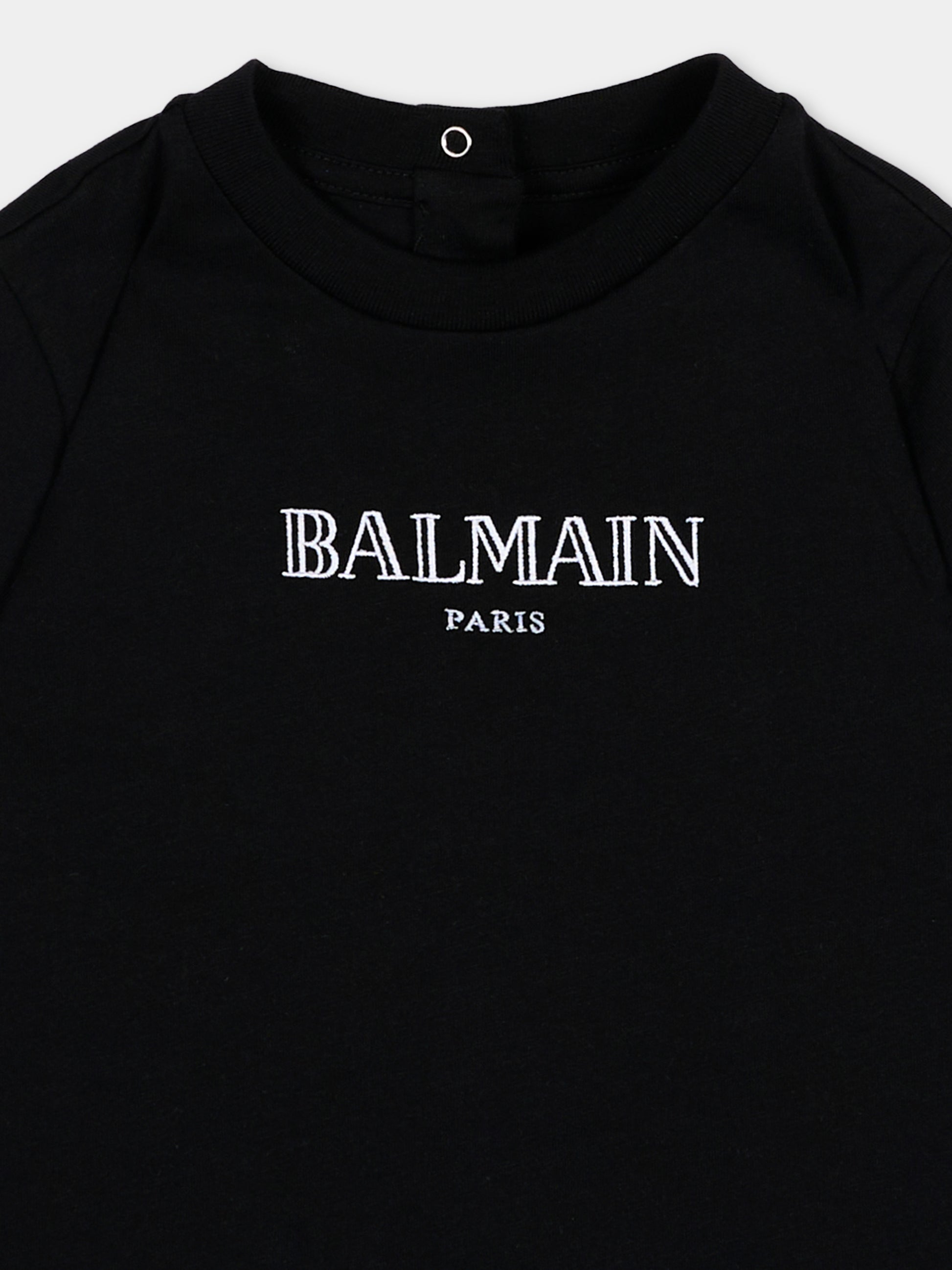 T-Shirt nera per neonati con logo,Balmain Kids,BV8591 Z0082 930BC
