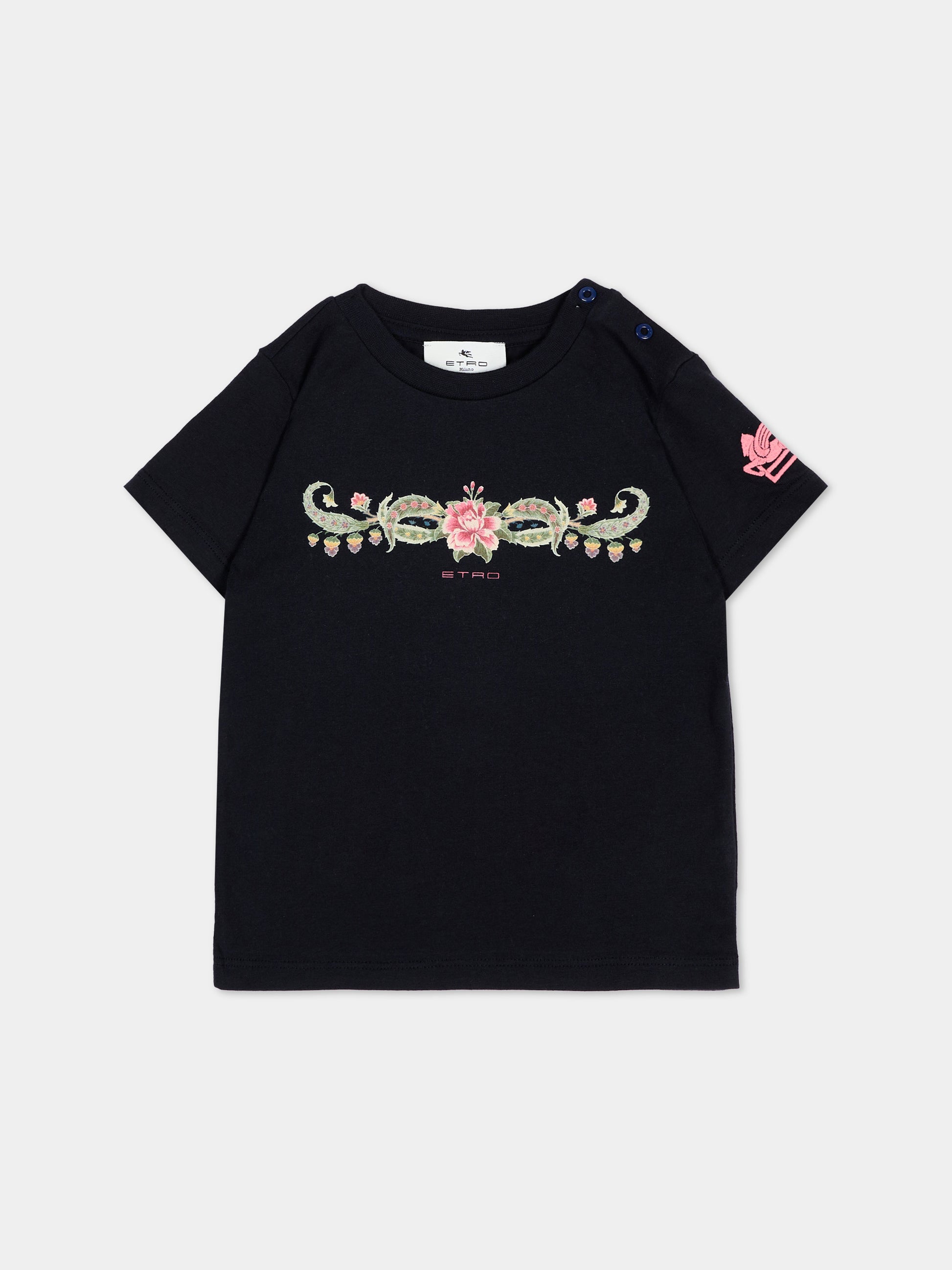 T-Shirt nera per neonata con Pegaso,Etro,GV8011 Z2081 635