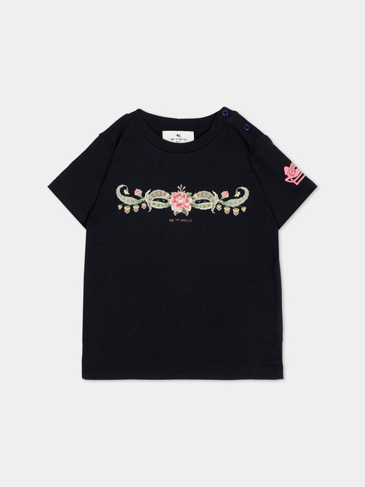 T-Shirt nera per neonata con Pegaso,Etro,GV8011 Z2081 635