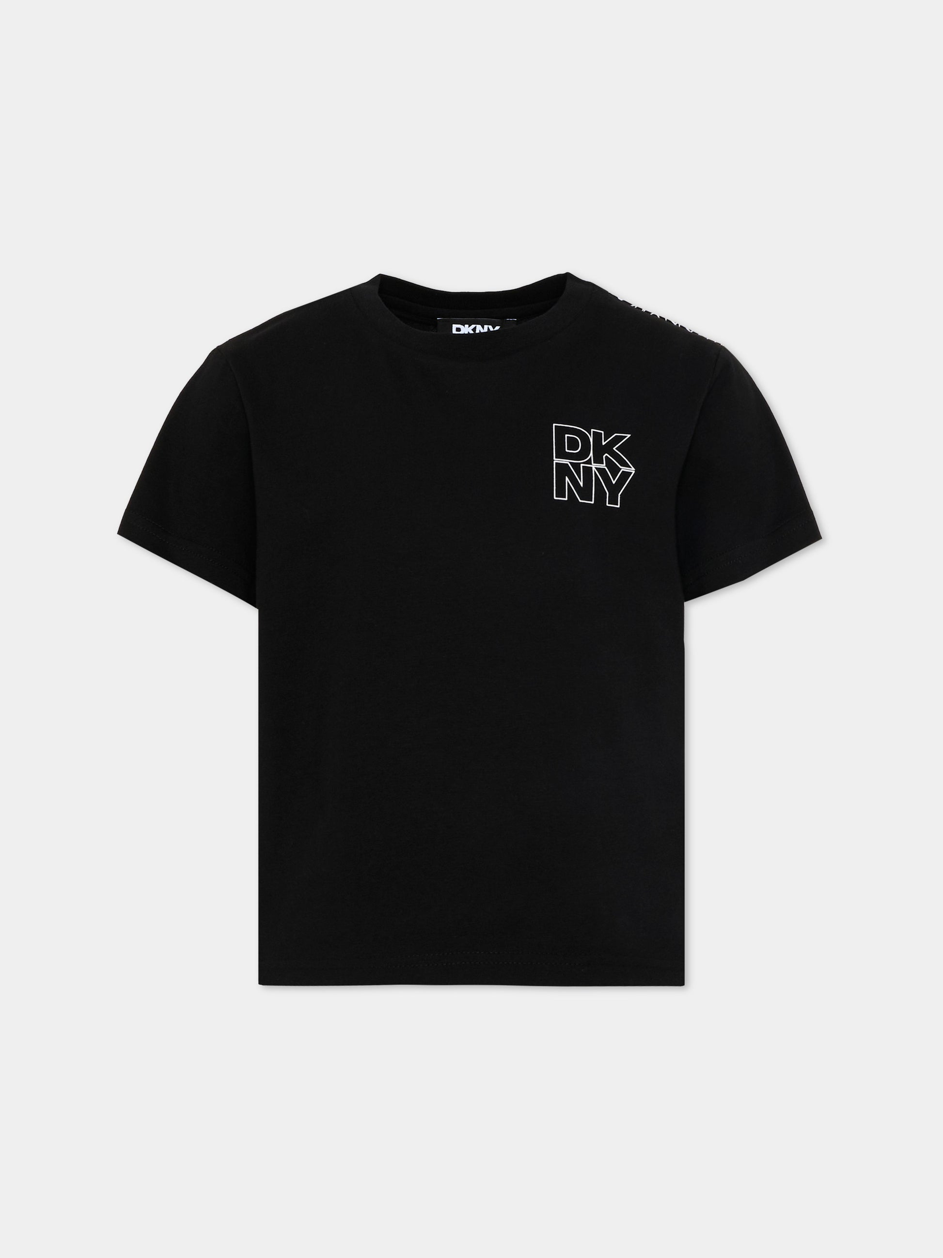 T-Shirt nera per bambino con logo,Dkny,D62546 09B