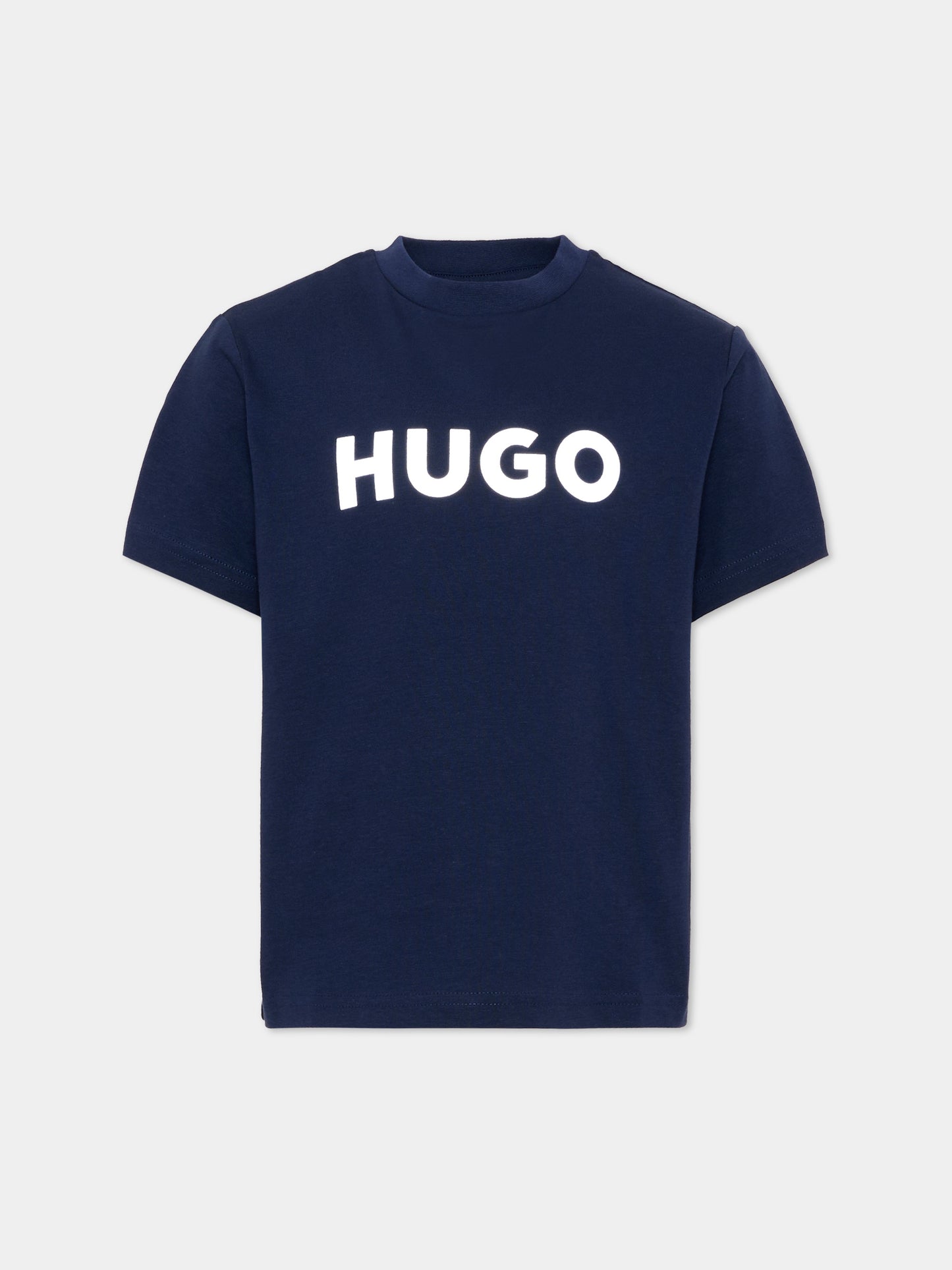 T-Shirt blu per bambino con logo,Hugo,G01016 85C