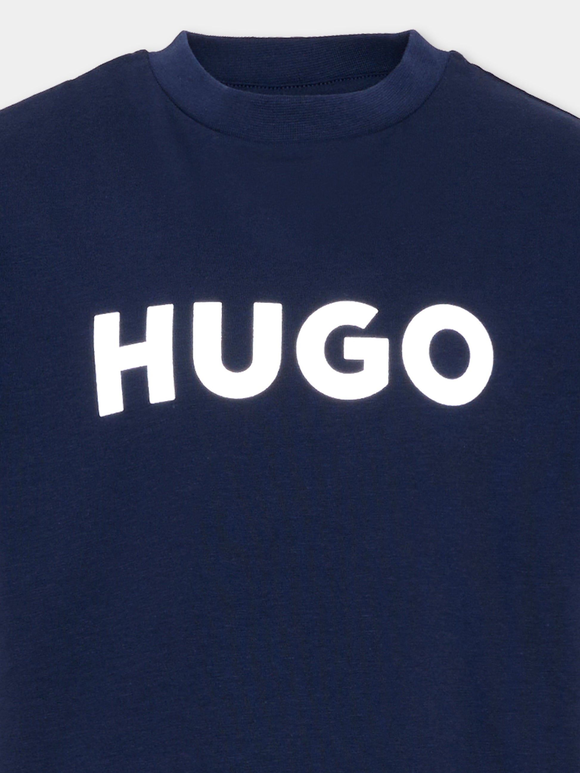 T-Shirt blu per bambino con logo,Hugo,G01016 85C