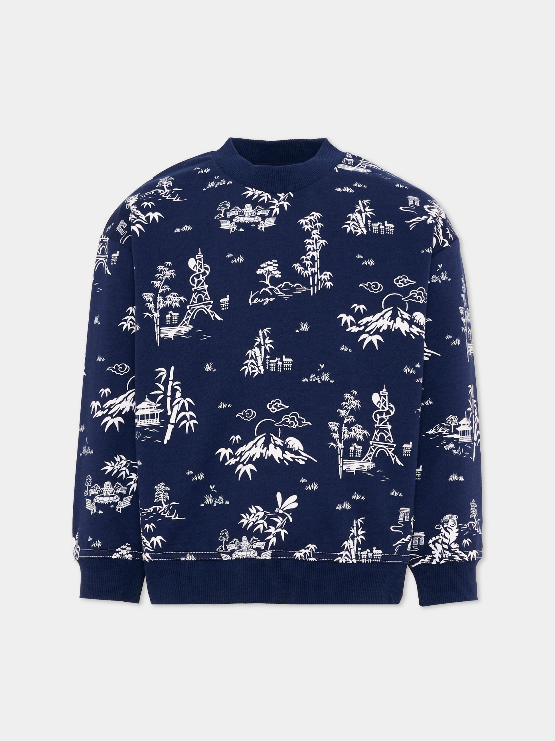 Felpa blu per bambino con patch logo,Kenzo Kids,K61658 84N