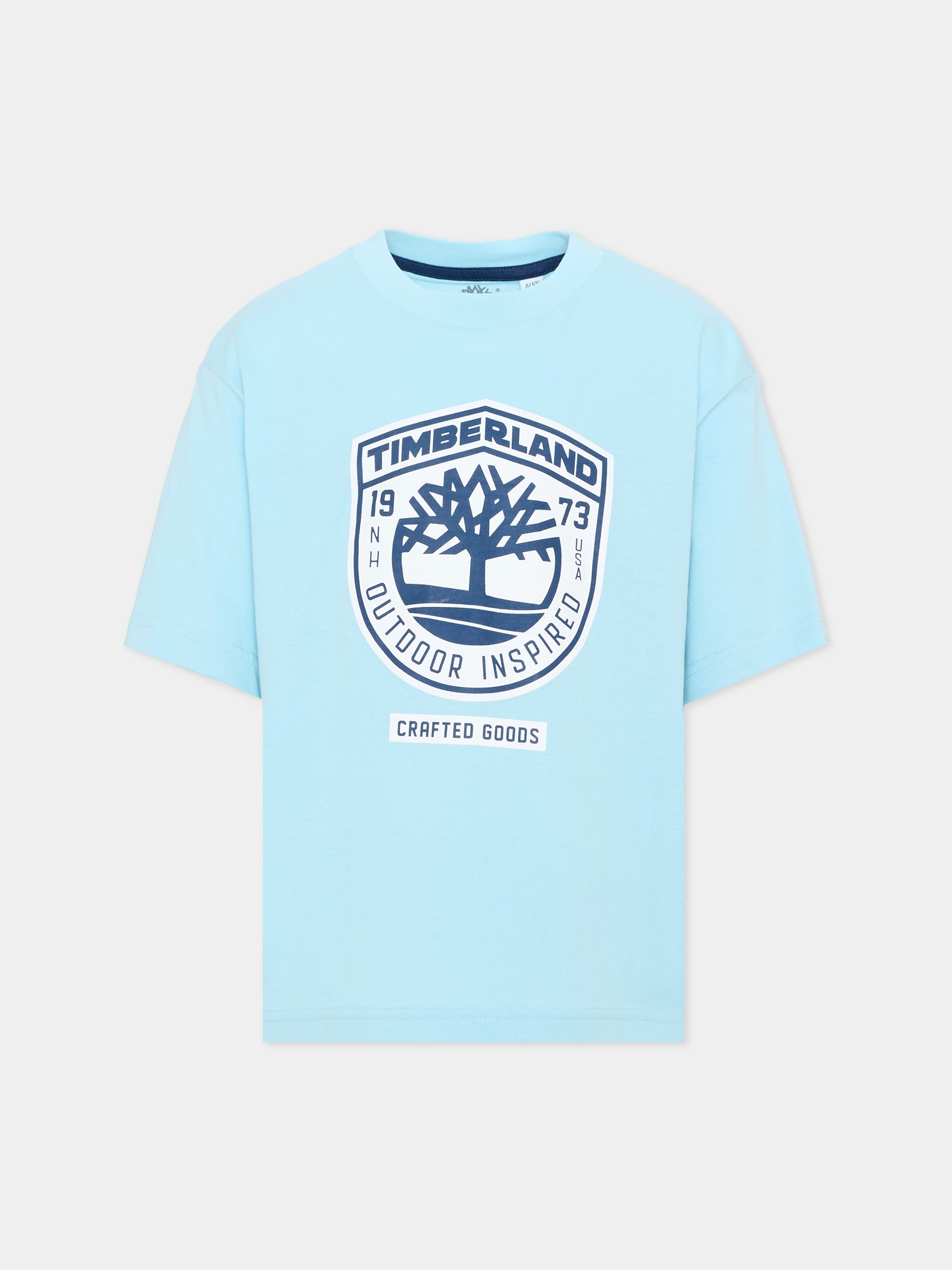 T-Shirt celeste per bambino con logo,Timberland,T60791 77B