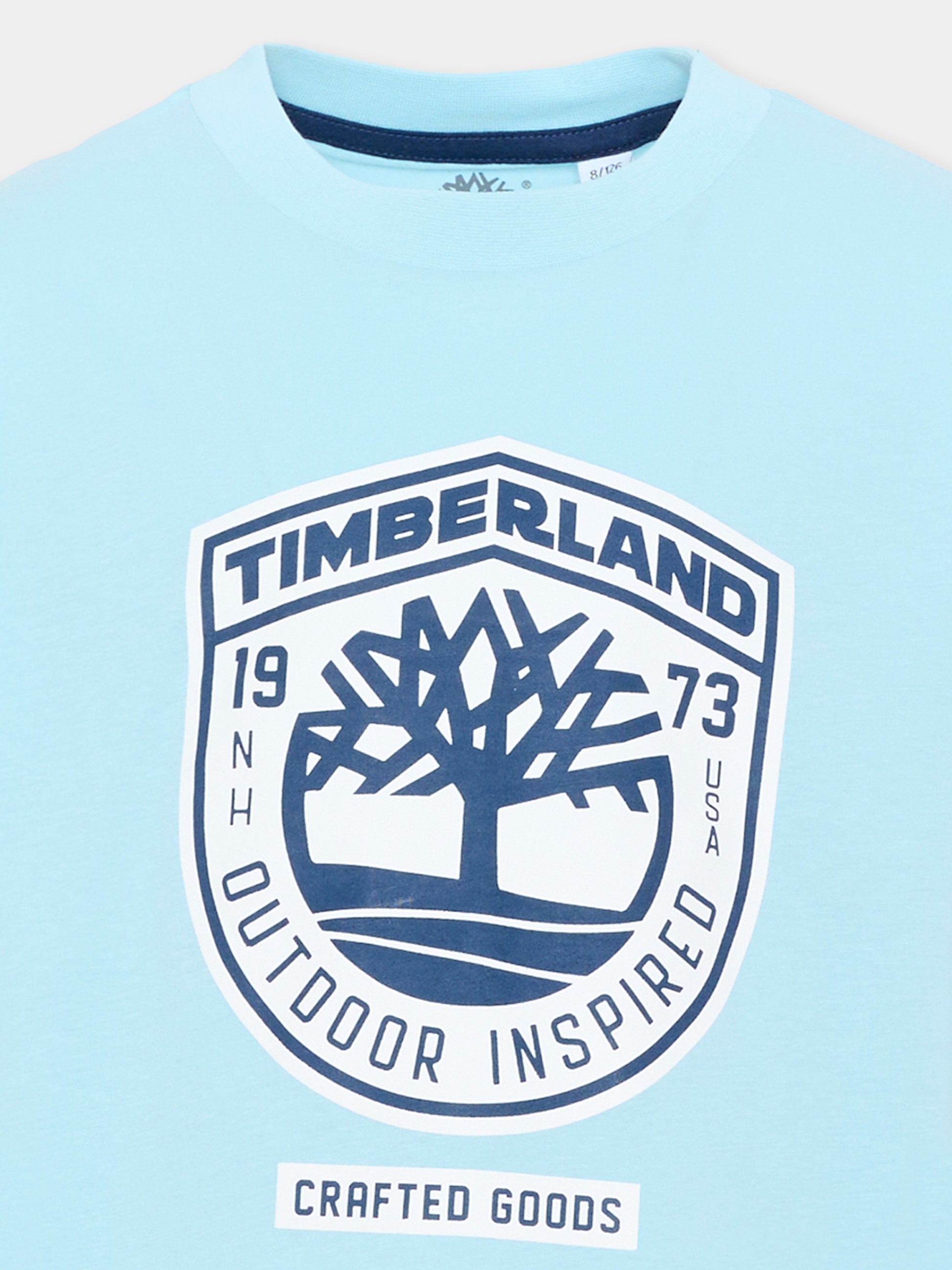 T-Shirt celeste per bambino con logo,Timberland,T60791 77B