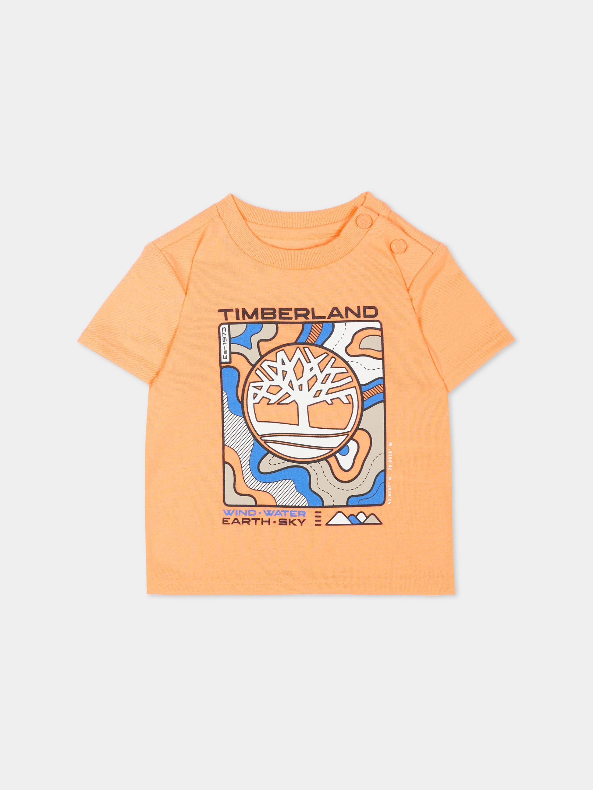 T-Shirt arancione per bambino con logo,Timberland,T60851 42Y