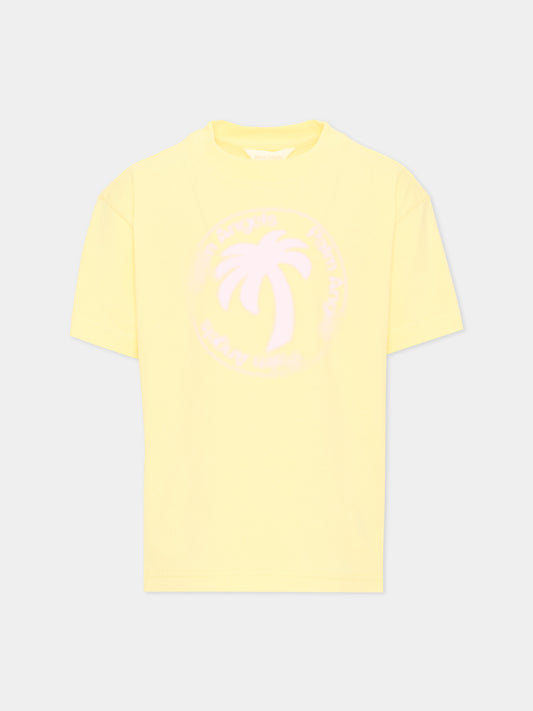 T-shirt gialla per bambina con stampa,Palm Angels,PGAA002S26JER004 020