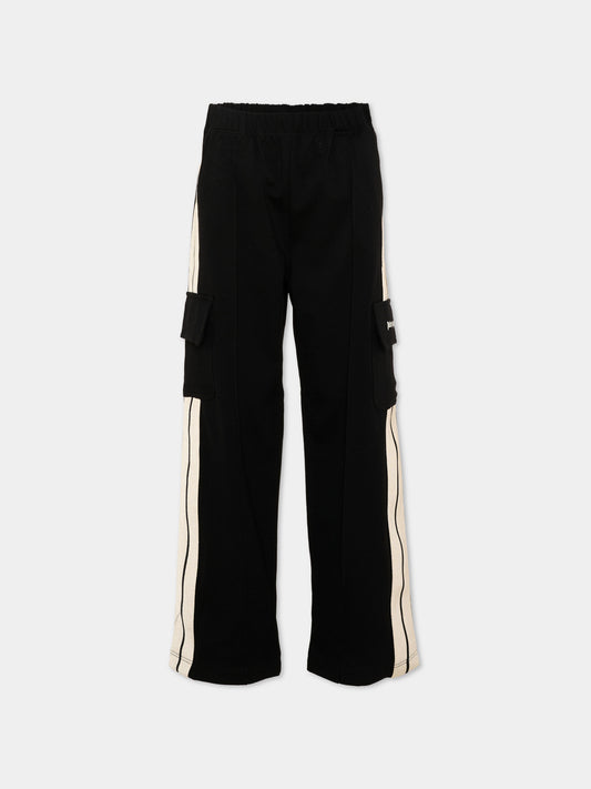 Pantalone nero per bambina cargo,Palm Angels,PGCJ011S26FLE001 110