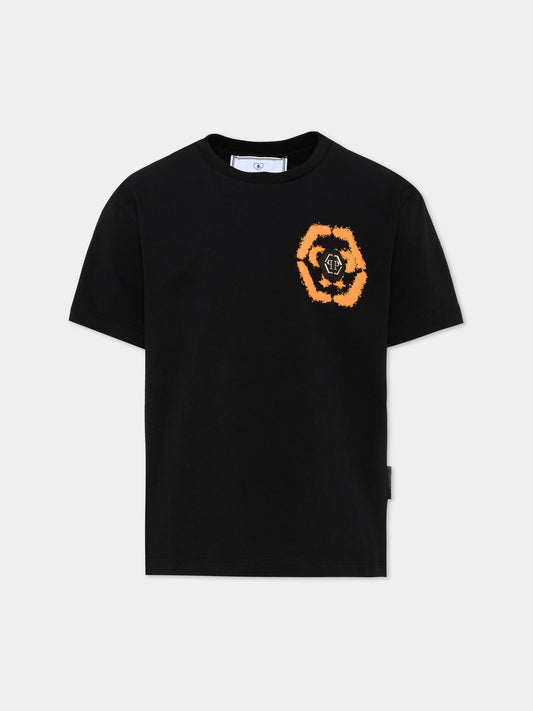 T-shirt nera per bambino con logo,Philipp Plein Junior,S6PHJBTH015 110