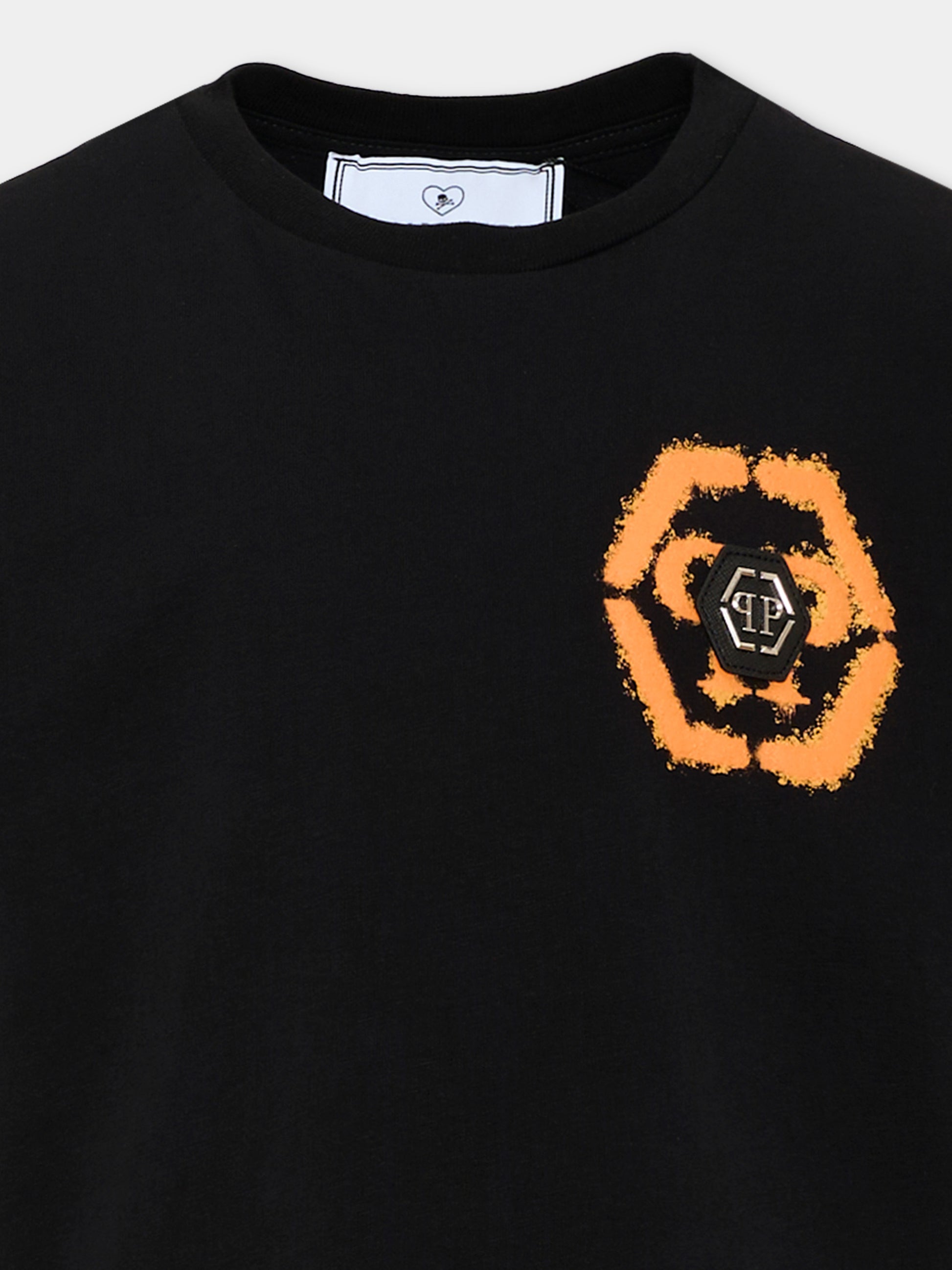 T-shirt nera per bambino con logo,Philipp Plein Junior,S6PHJBTH015 110