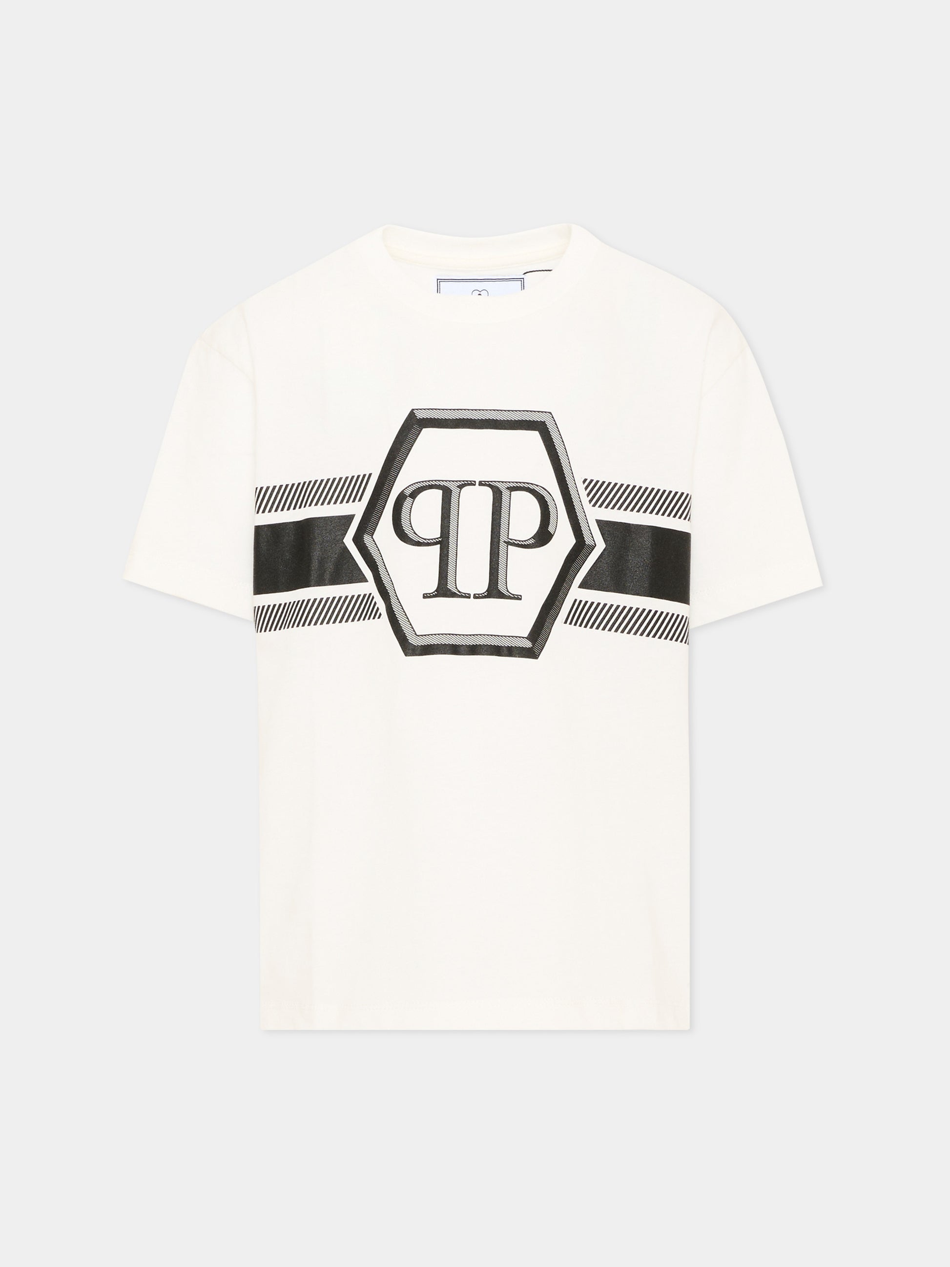 T-shirt avorio per bambino con logo,Philipp Plein Junior,S6PHJBTH054 002
