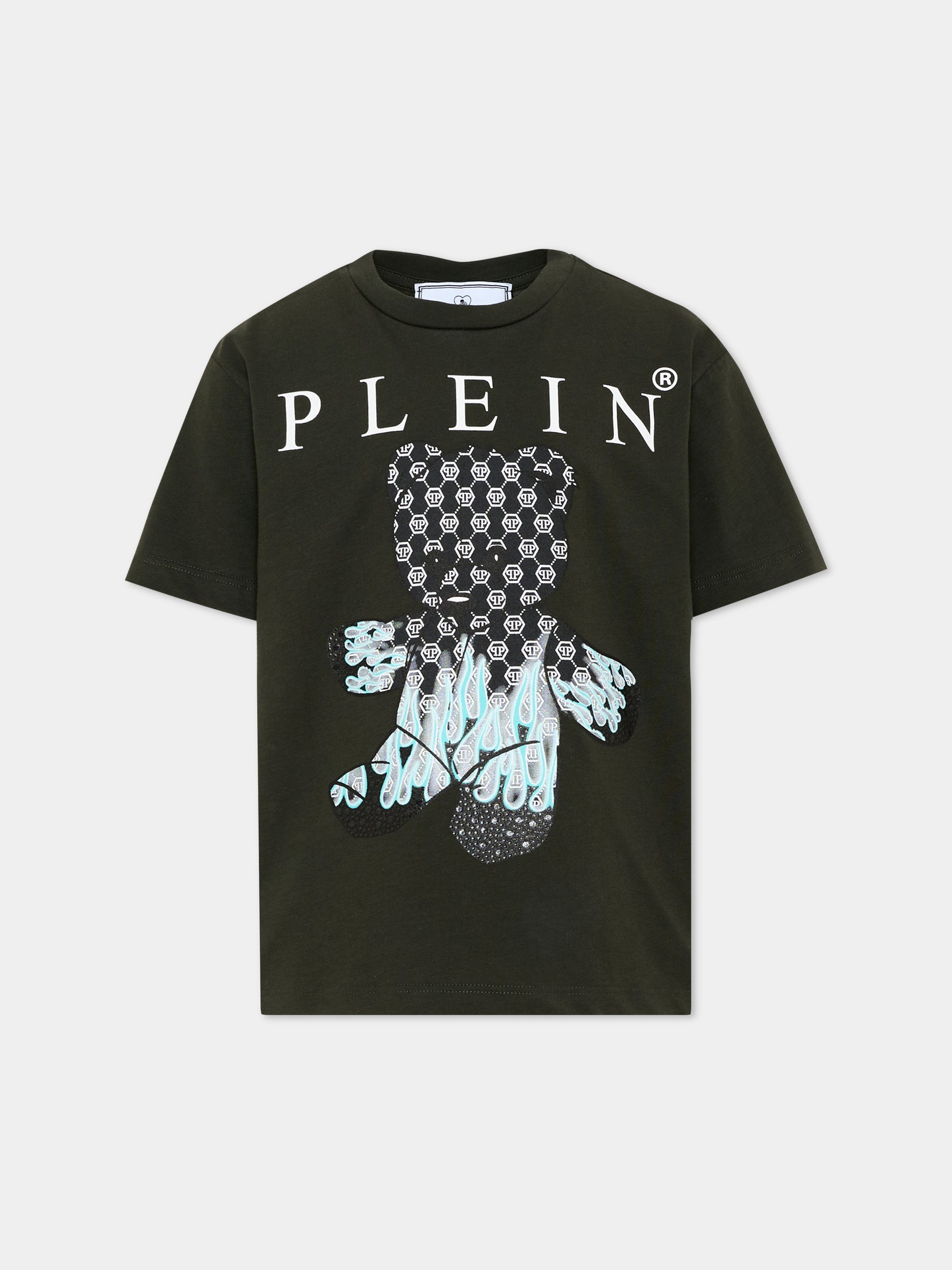 T-shirt verde per bambino con teschio,Philipp Plein Junior,S6PHJBTH068 082