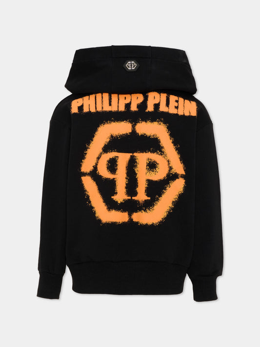 Felpa con cappuccio nera con logo,Philipp Plein Junior,S6PHJBZH014 110